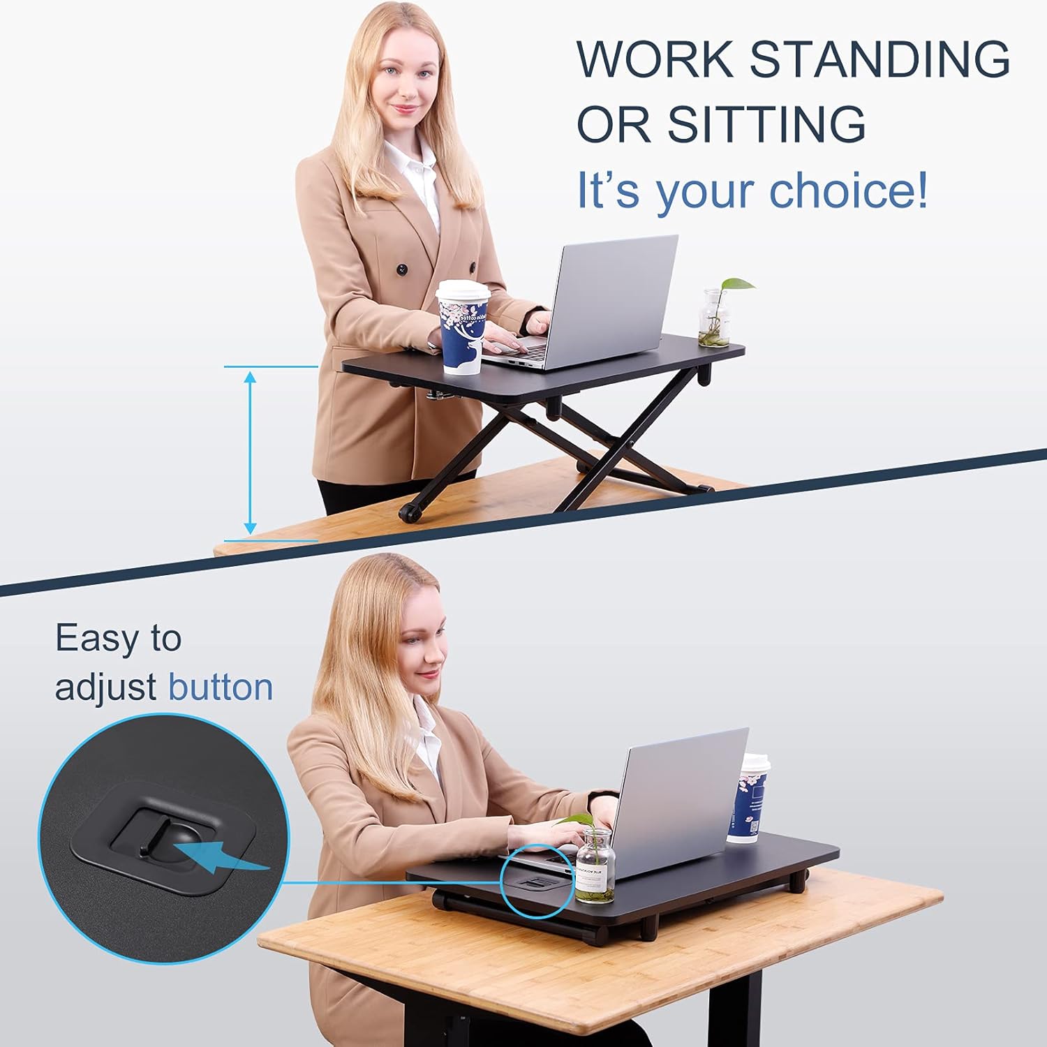 Standing Desk Converter JENOSWEIN Height Adjustable Stand Up Desk Riser Compact Sit Stand Home Office Desk for Laptop (27 inch) Pack of 2