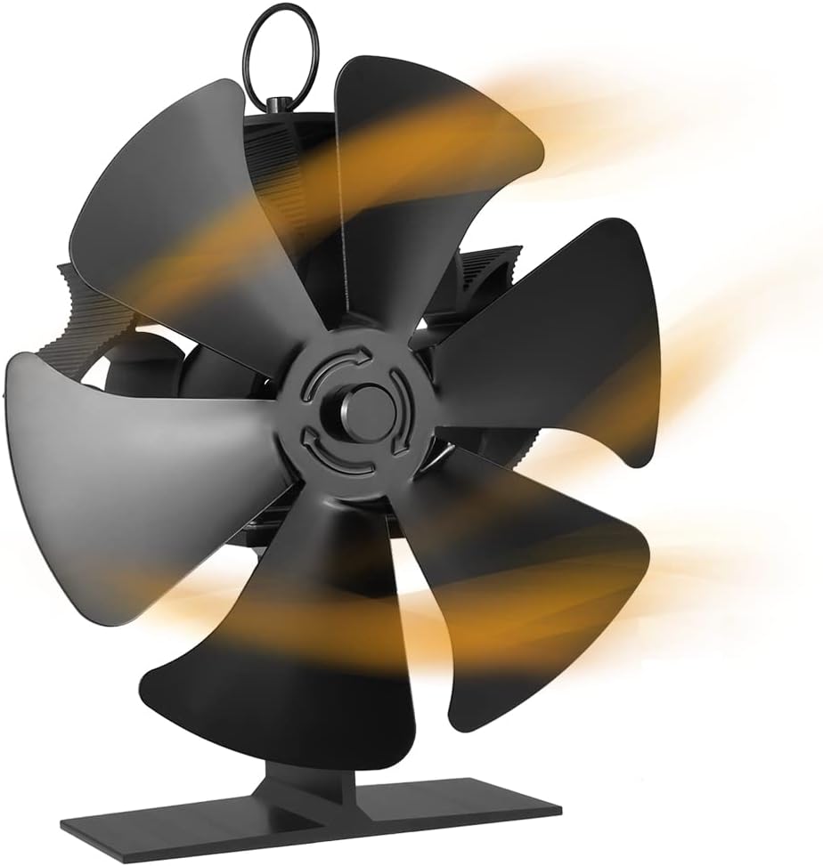 TEENGSE Heat Powered Wood Stove Fan 6 Blades , Silent Fireplace Top fan for Home Wood Burning Heater Burner Silent Eco-Friendly High Efficient Thermal Heat Distribution Accessory-Black Pack of 2