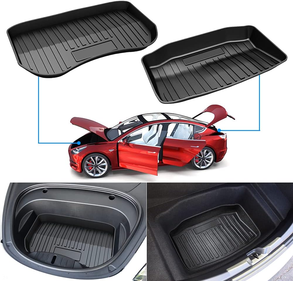 T TGBROS Custom Fit for Trunk Mat 2021 Tesla Model 3 Accessories Frunk Mat & Rear Trunk Mat All Weather Cargo Liner Front Trunk & Rear Storage Area Mat Non-Slip TPO Waterproof 2Pcs