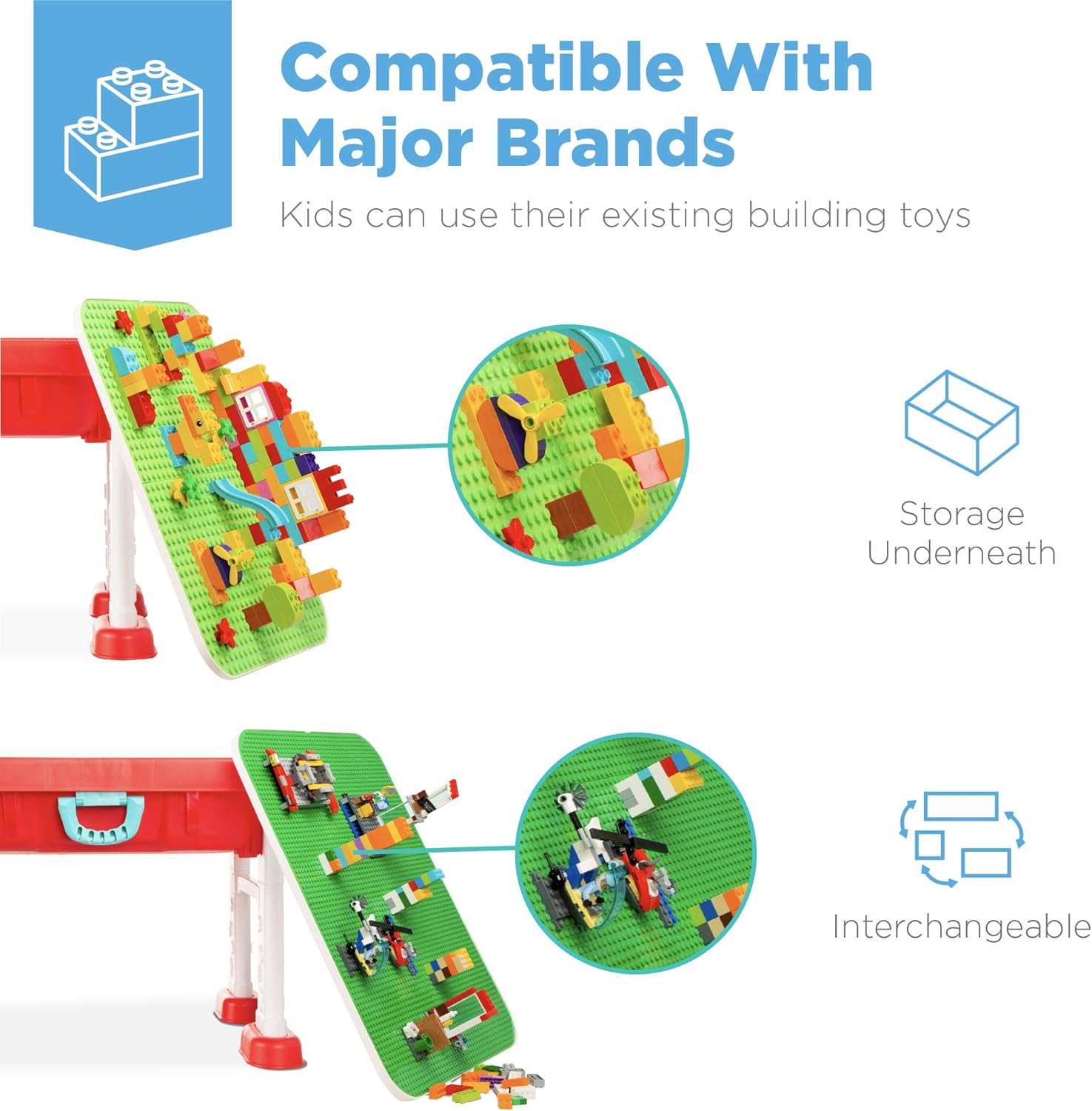 Best Choice Products Kids 8-in-1 Activity Table, Mobile, Collapsible Building Block Station for Toddlers, Indoor & Outdoor with Small & Large Block Compatibility, Dry Erase Easel, Storage, Sandbox