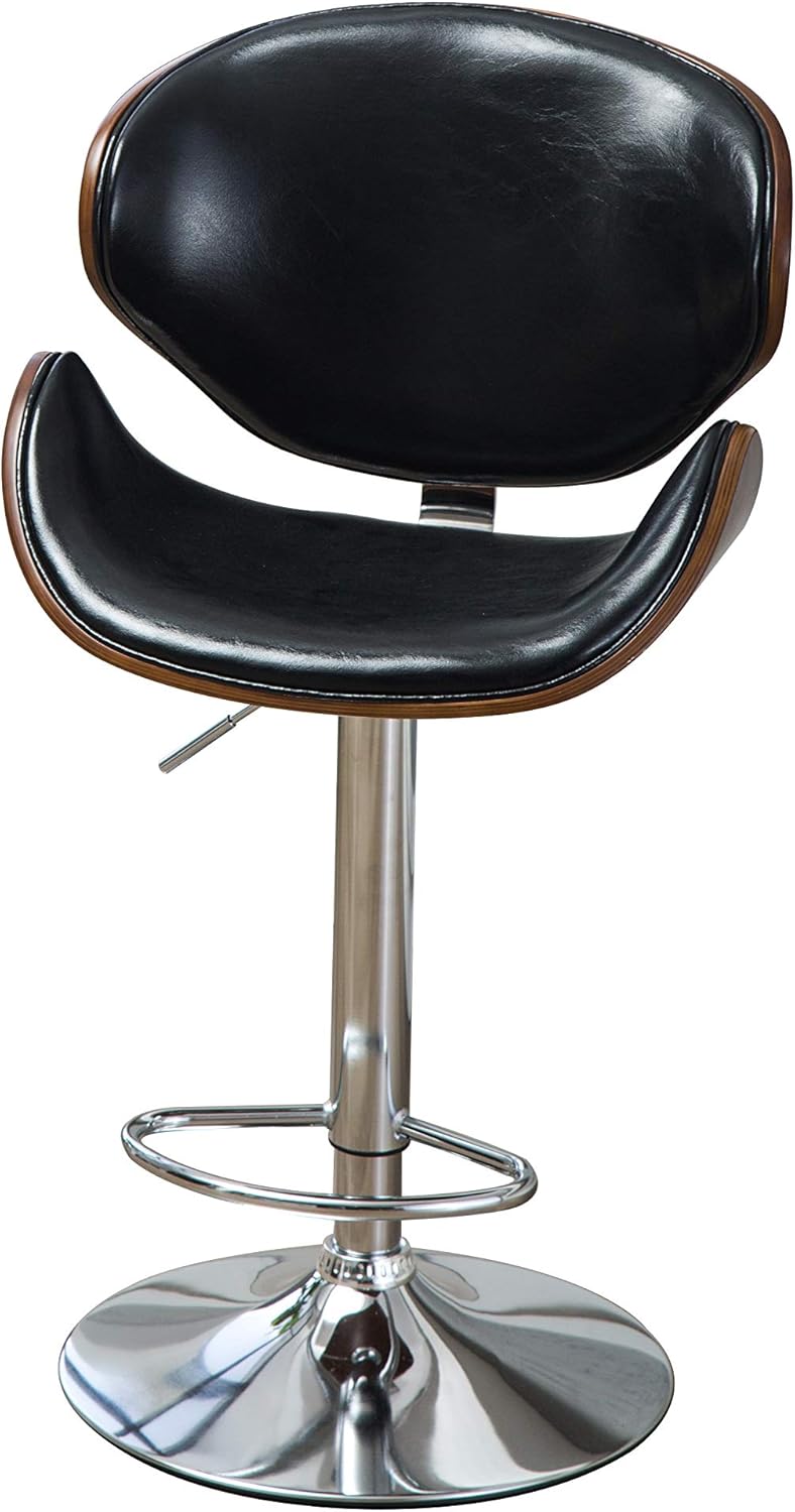 ANRAN Bar Stool Adjustable Height Swivel Walnut Bentwood PU Leather Home Bar Stool with Curved Black Vinyl Seat and Back(Black)