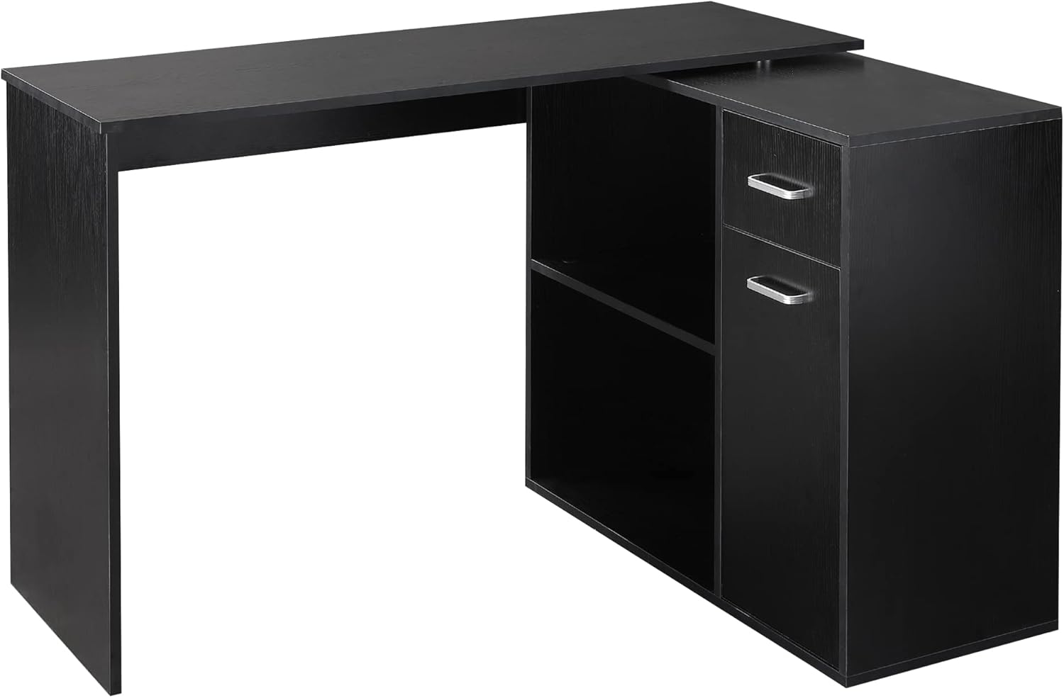 HOMCOM L Shaped Corner Computer Desk Workstation with Rotating Storage Shelves and Drawer for Home & Office, Black