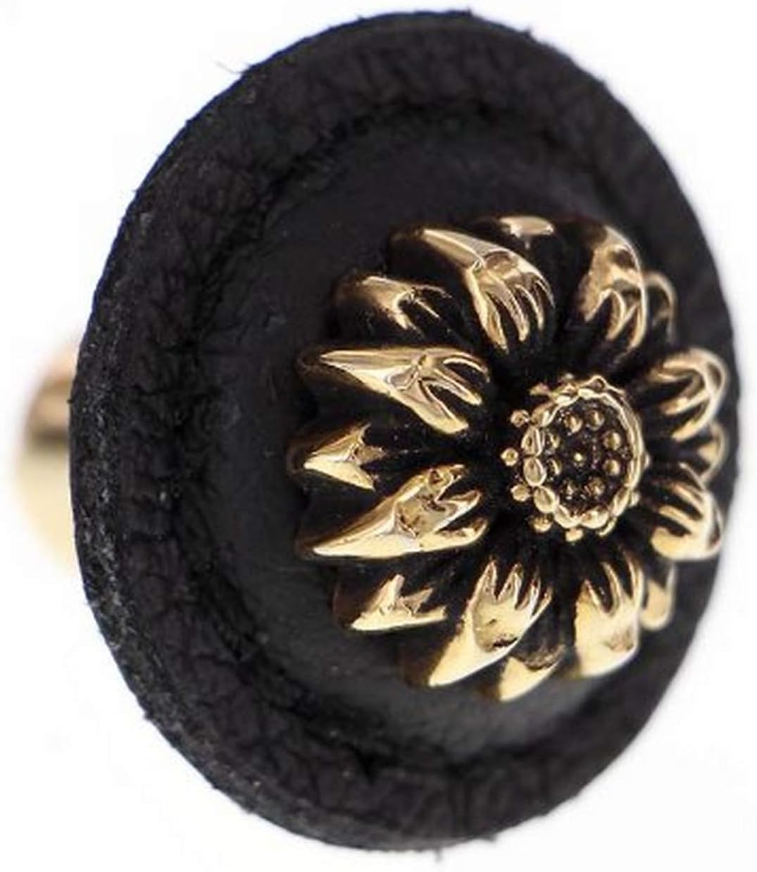 Vicenza Designs K1274 Carlotta Daisy Round Leather Knob, Large, Black, Antique Gold Pack of 2
