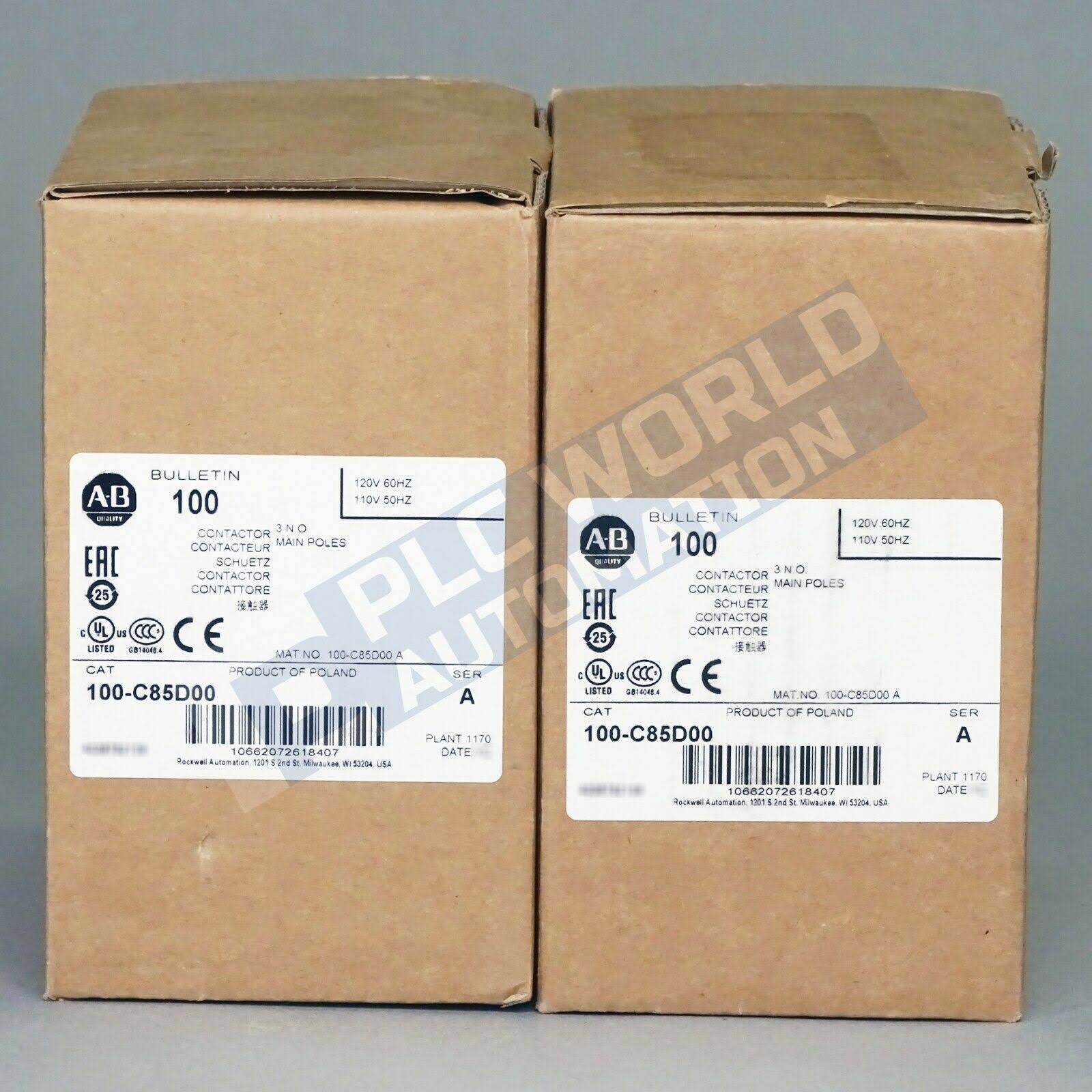 2019 *Brand New* Allen Bradley 100-C85D00 /A Contactor, 110/120 VAC, 3-P, 85A