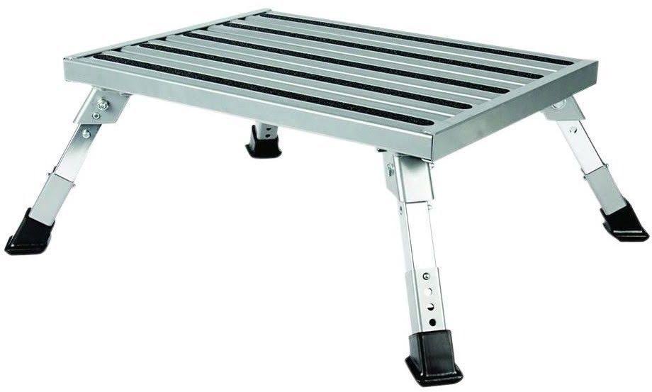 New Camco Step Stool Aluminum Platform Adjustable Height Compact Non-Slip Feet
