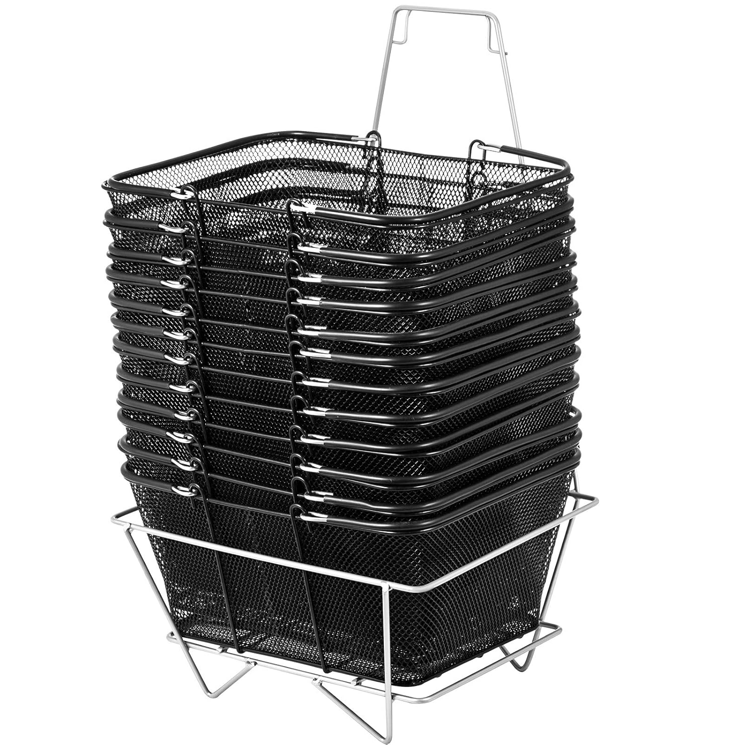 Mophorn 12PCS Shopping Baskets with Handles, Black Metal Shopping Basket, Portable Wire Shopping Basket, Black Wire Mesh shopping Basket Set for Stores Shopping