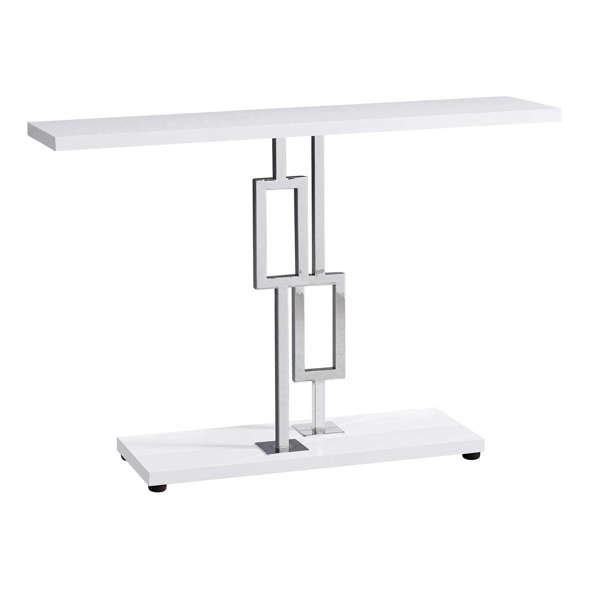Monarch Accent Table - 48x22L / Glossy White / Chrome Metal