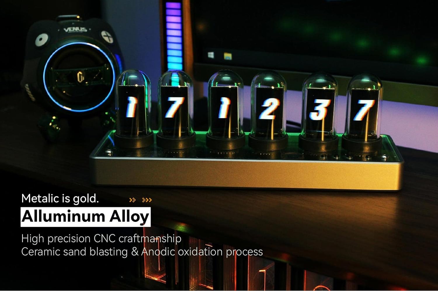 Tube Clock, Creative Electronic Clock, with 6-Bit IPS LCD Screen, RGB Backlit Desktop Decoration, Exquisite and Full of Technology Gift