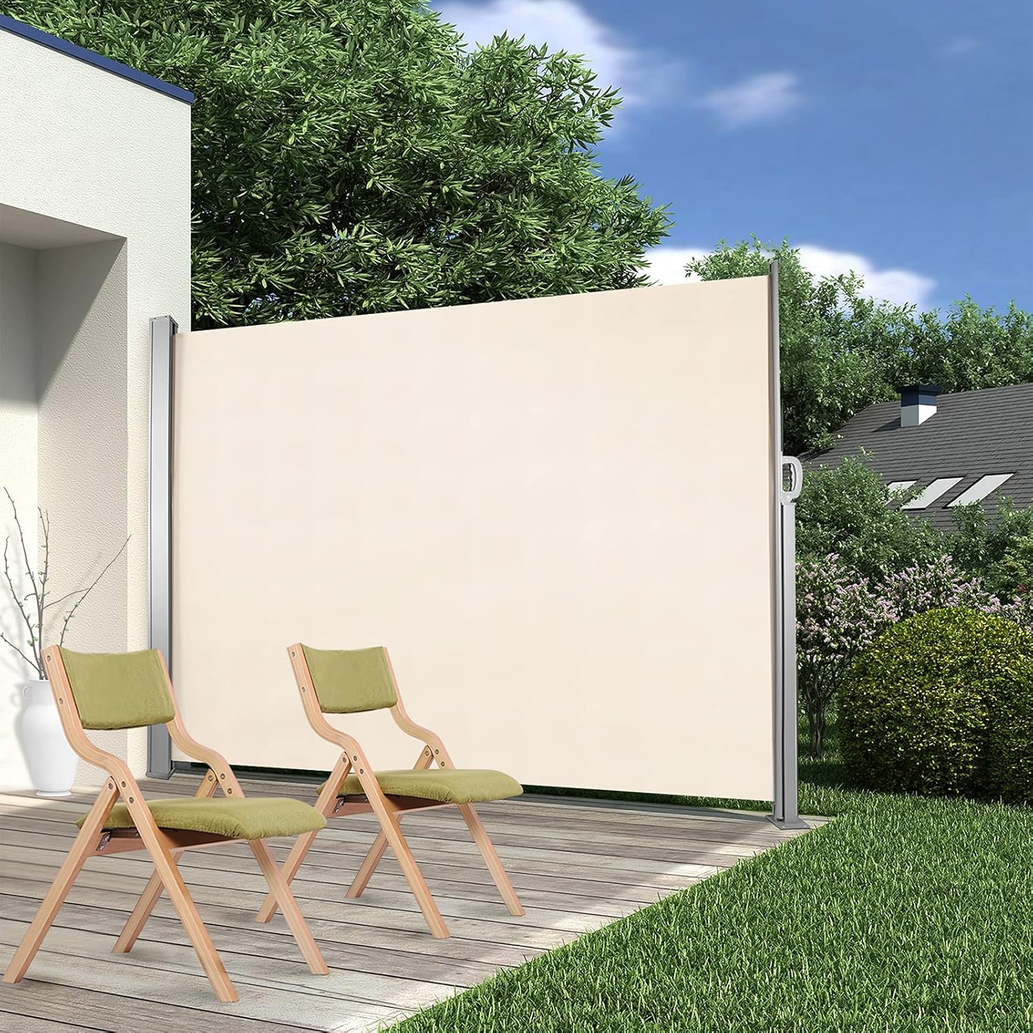 BEAMNOVA Retractable Side Awning Outdoor Shade Sails Folding Privacy Screen for Patio Room Divider 9.84 x 5.25 Feet Roll Up Balcony, Dark Gray