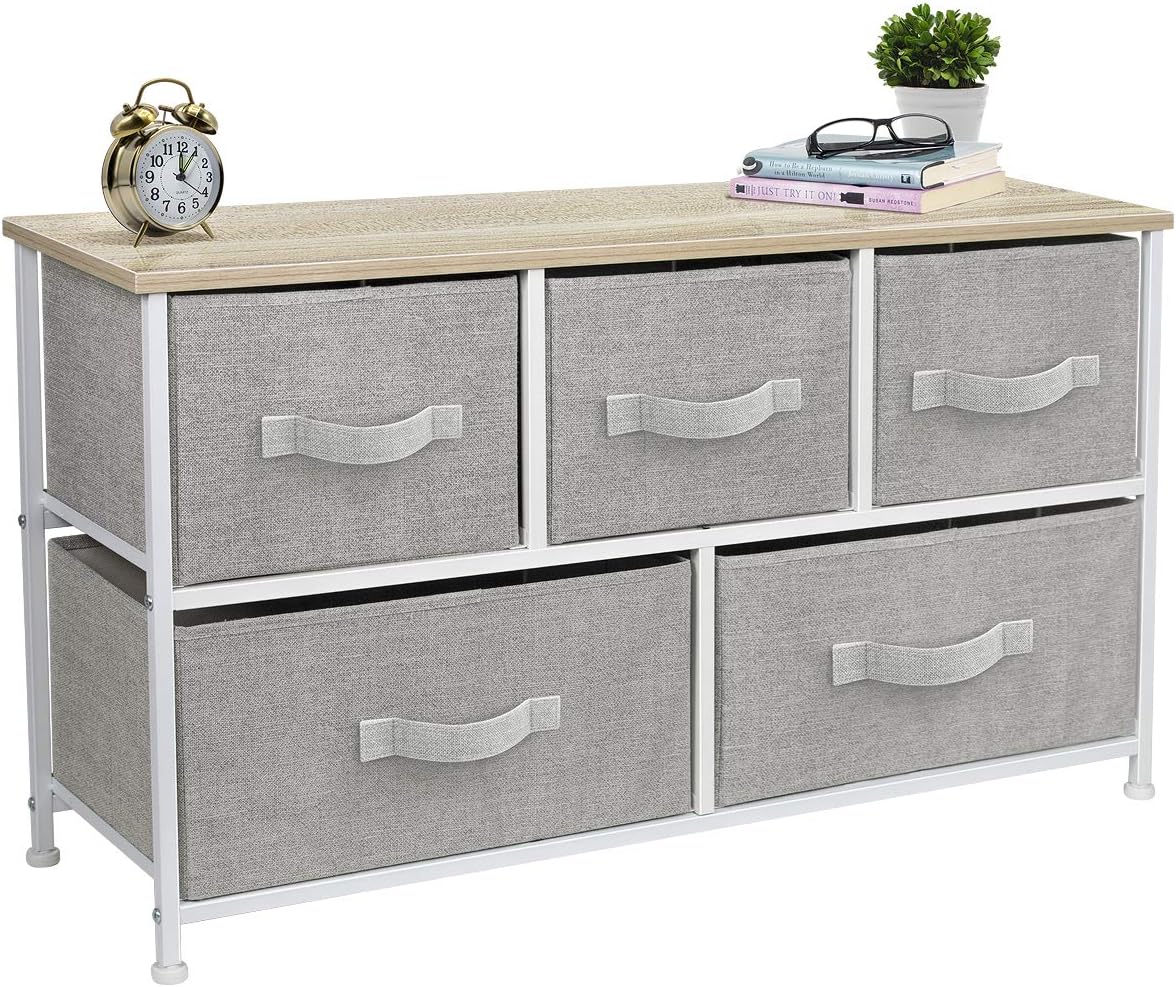 Sorbus Dresser with 5 Drawers - Furniture Storage Chest Tower Unit for Bedroom, Hallway, Closet, Office Organization - Steel Frame, Wood Top, Easy Pull Fabric Bins (Gray/Black)