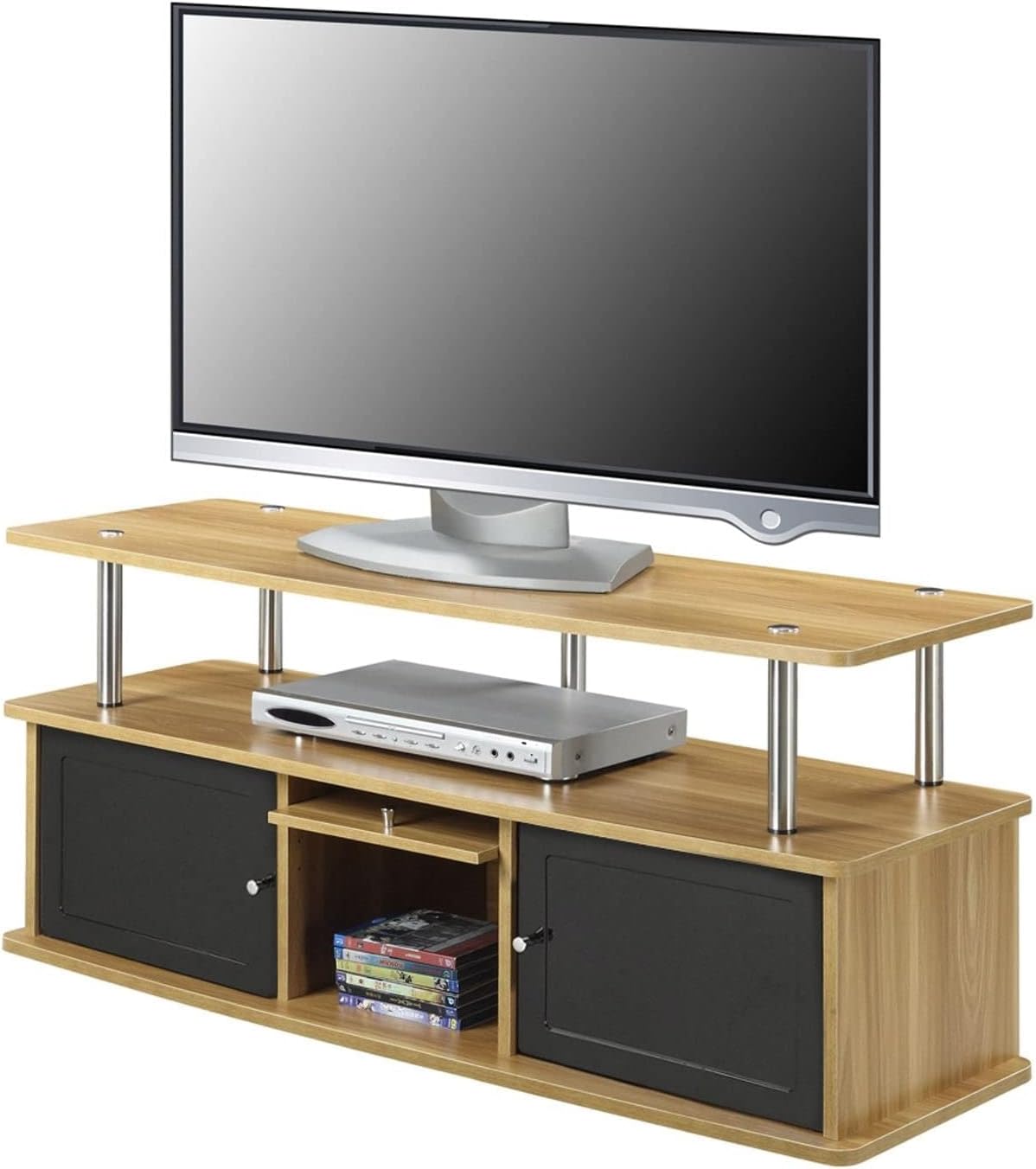 Modern 50-inch TV Stand in Light Oak/Black Wood Finish