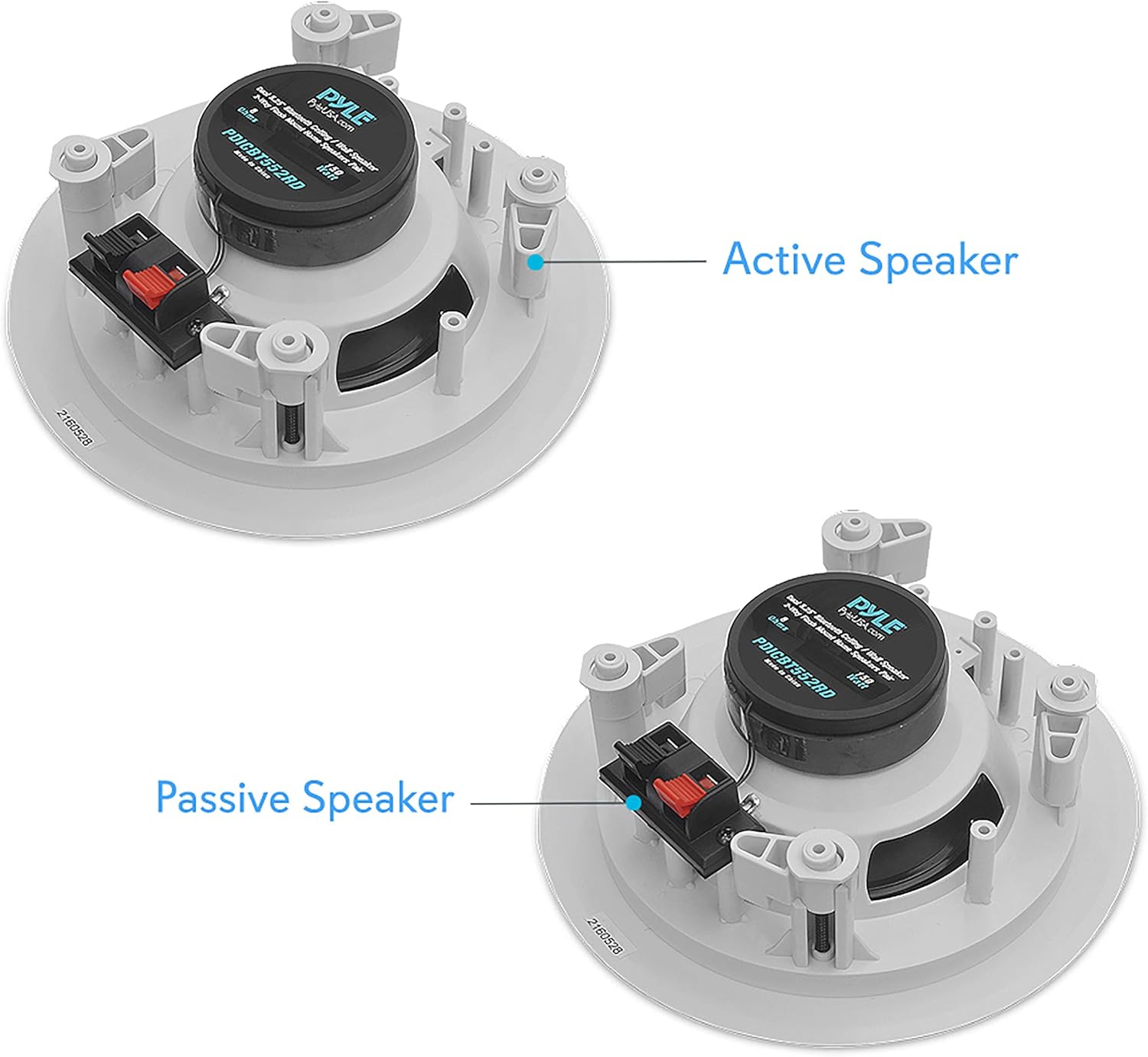 Pyle 5.25” Pair Bluetooth Flush Mount In-wall In-ceiling 2-Way Speaker System Quick Connections Changeable Round/Square Grill Polypropylene Cone & Polymer Tweeter Stereo Sound 150 Watt (PDICBT552RD) Pack of 2