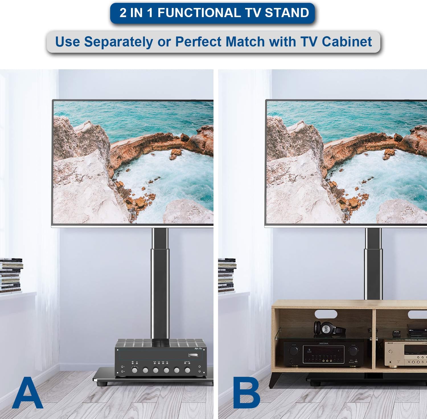 ISE House Universal Floor TV Stand Base with Mount for 27 to 55 inch TVs Swivel Tall TV Stands,Black