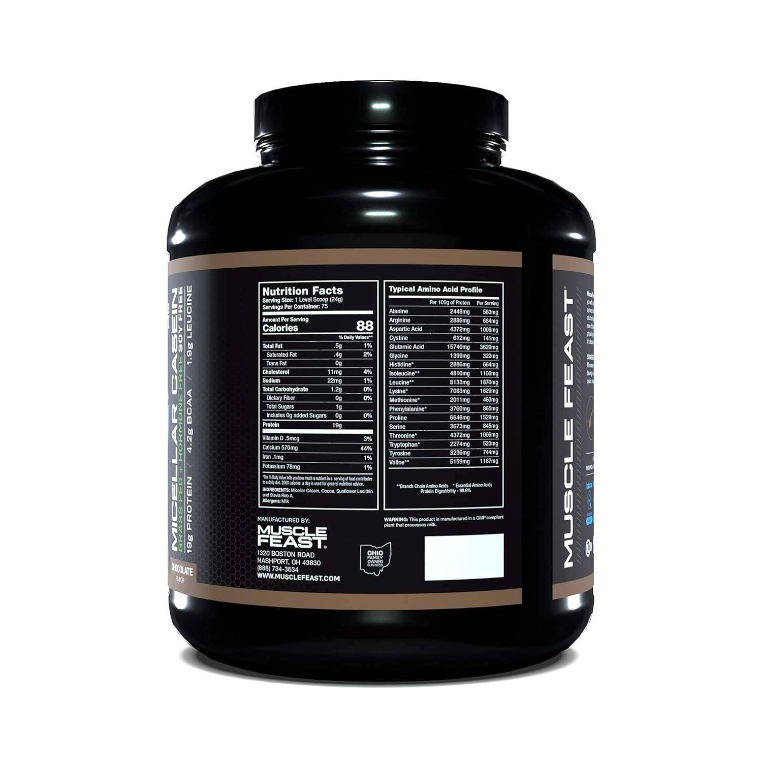 MUSCLE FEAST Pasture Raised + Grass Fed Micellar Casein + RBST/rBGH Free, Chocolate, 4lb Pack of 2