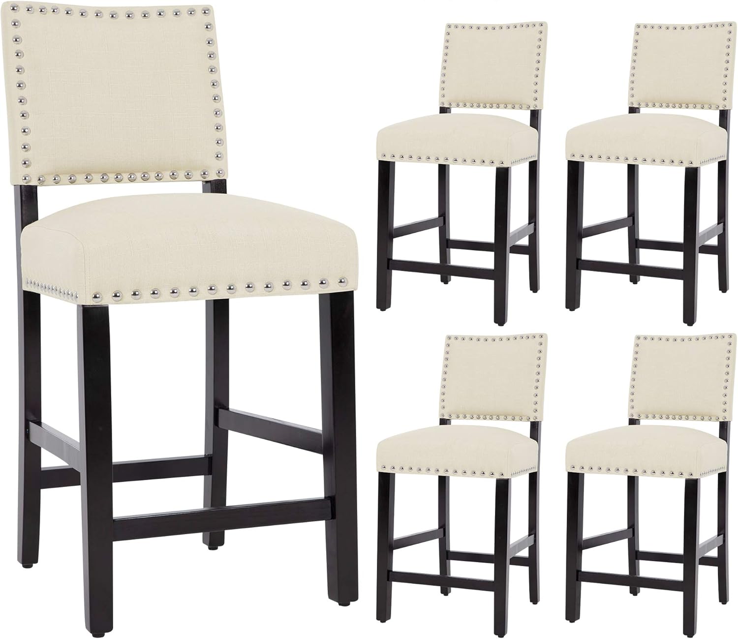 DAGONHIL 24 Inches Counter Height Bar Stools with Black Solid Wood Legs-Set of 2(Beige)