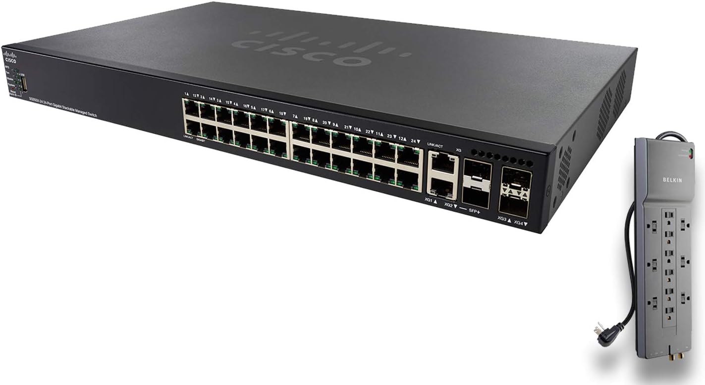 Cisco SG550X-24 24-Port Gigabit Stackable Managed Switch (SG550X-24-K9-NA)+ PowerStrip