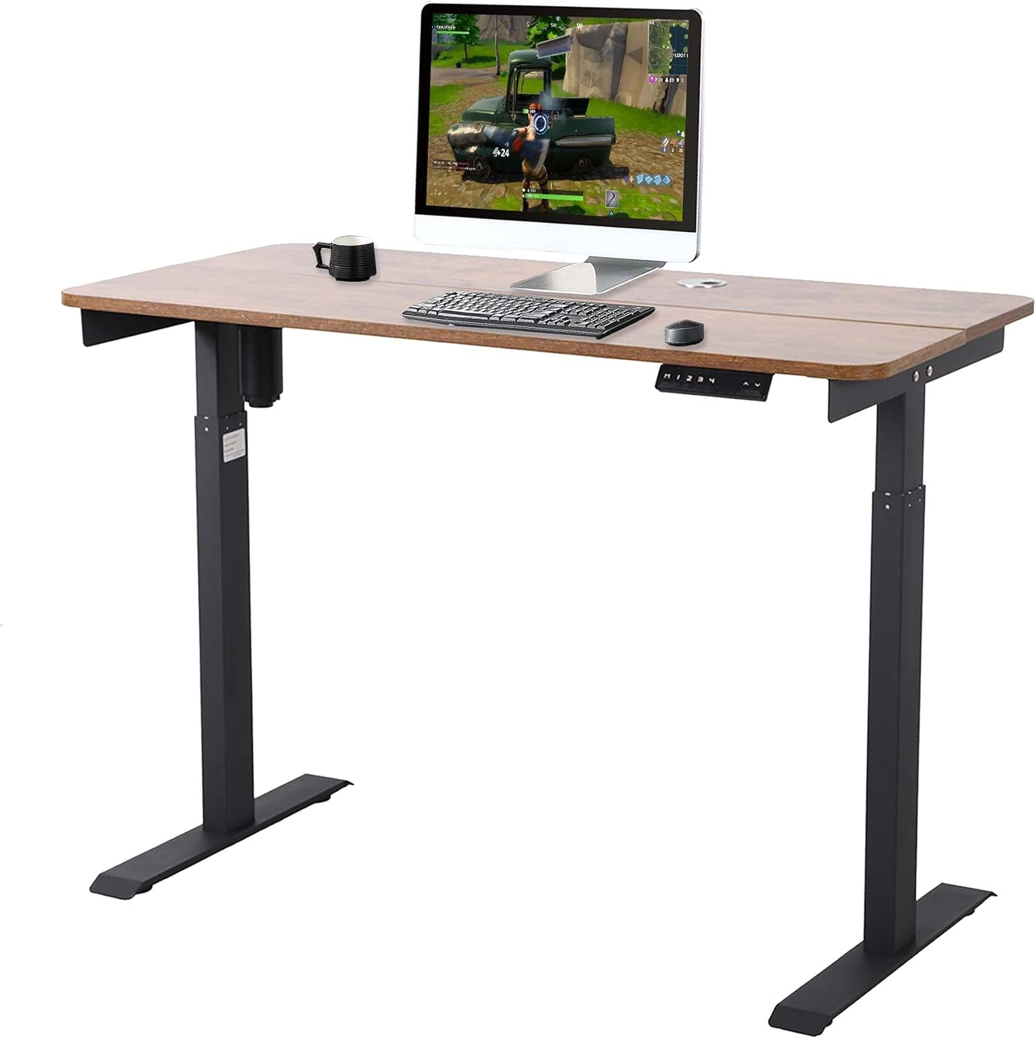 Adjustable Height Standing Desk, Electric 48 x 24 Inches Standing Up Table, Sit Stand Home Office Desk with Splice Board, Computer Writing Desk Workstation, Black Frame/Walnut Top