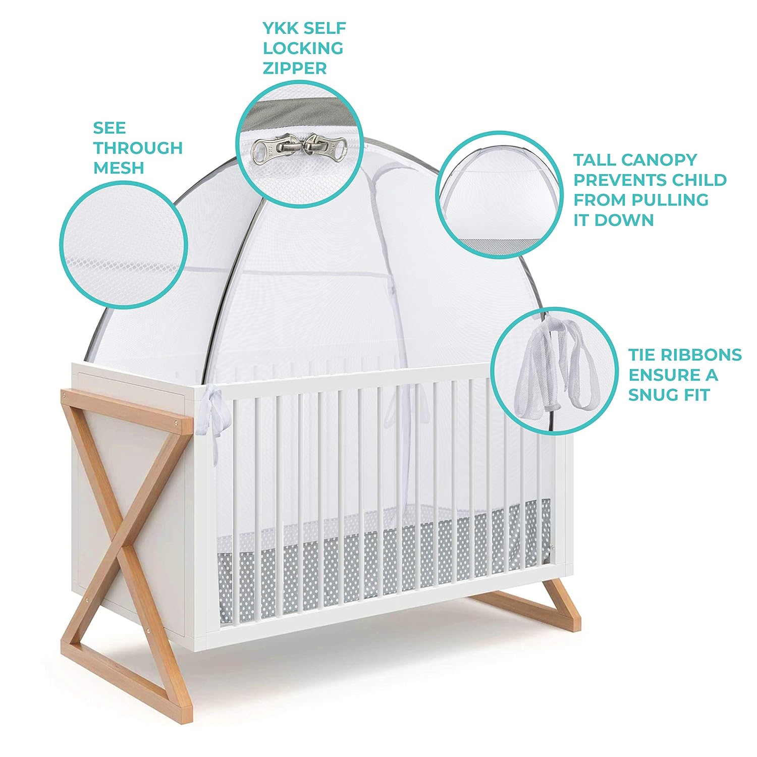 Green Frog Baby Safety Pop Up Crib Tent Infant - 100% Organic Cotton, See Through Mosquito Net and Nursery Canopy Netting Cover Keep Baby from Climbing Out - Toddler Crib Accessories Pack of 2