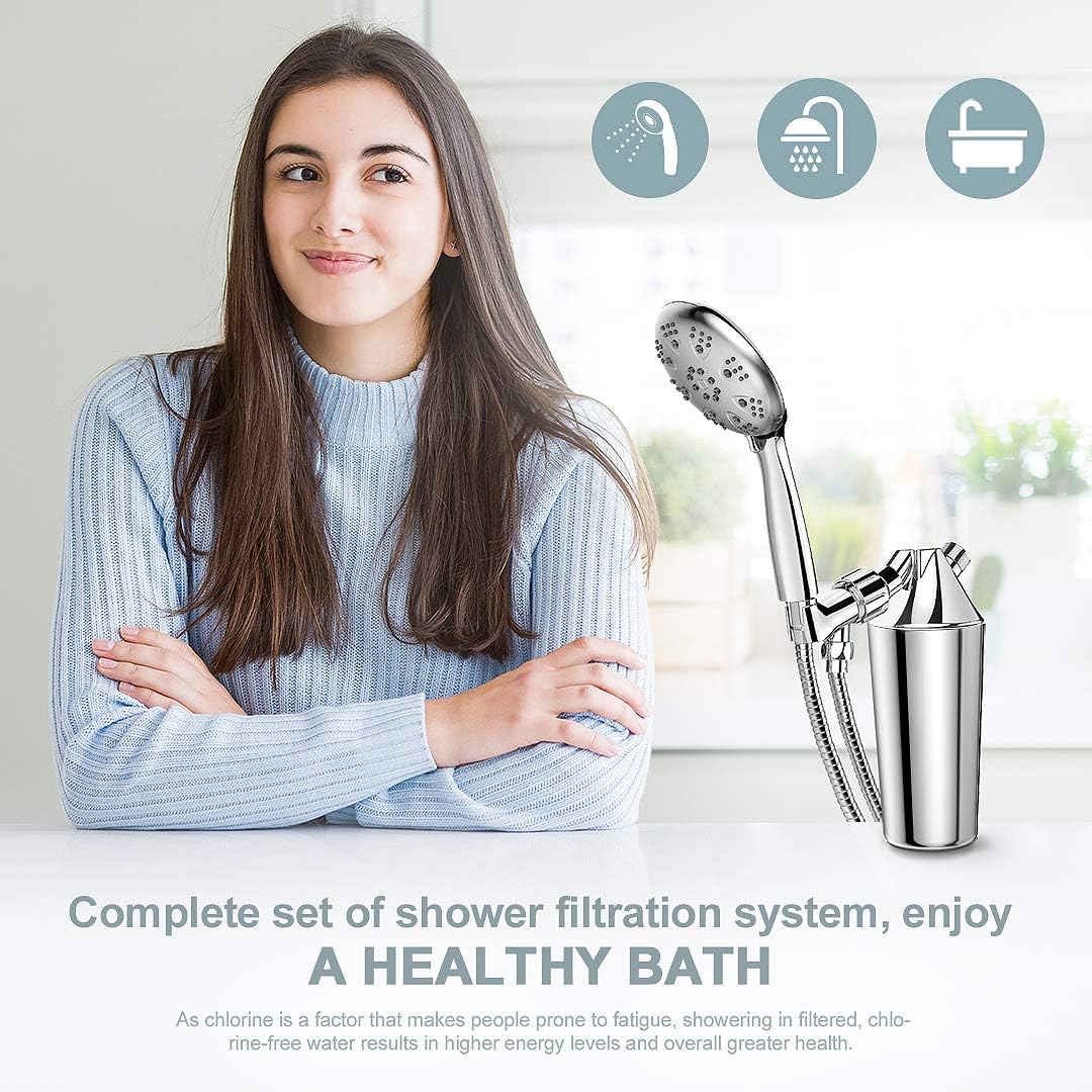 ADOVEL Shower Water Filter System, with 6 Modes Handheld Shower Head and 5.7 Ft Hose, 16 Stage Shower Filter Removes Chlorine and Harmful Substances Pack of 2