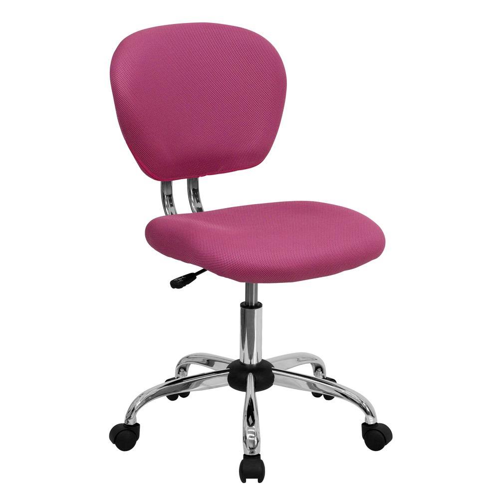 Mid-Back Pink Mesh Padded Swivel Task Office Chair with Chrome Base