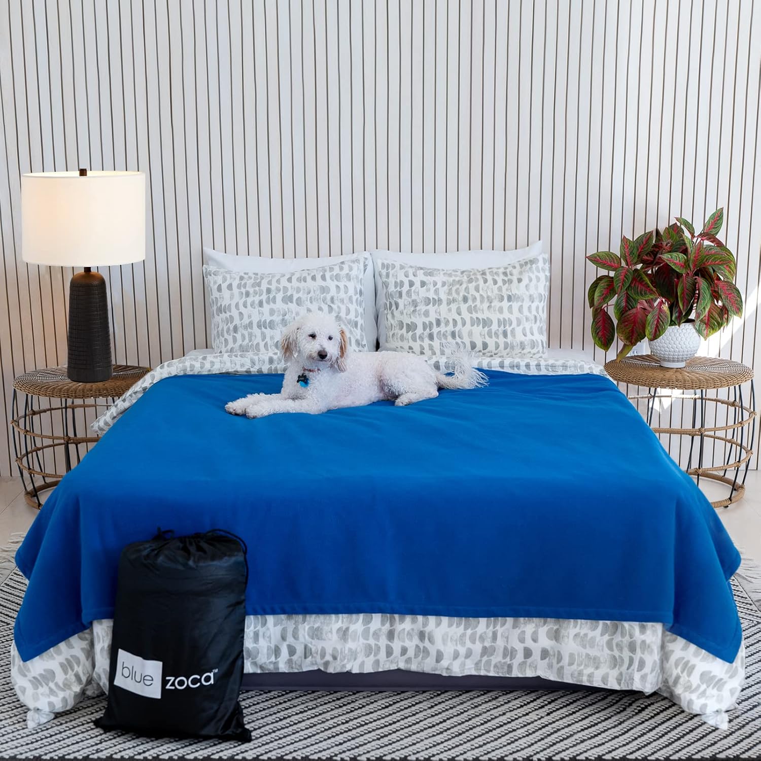 Blue Zoca 100% Waterproof Premium Blanket for Bed Couch Sofa, 3 Layer Reversible Pet Proof Throw, Plush Fabric Protects from Pee Leaks Spills Stains, Ideal for Dog Cats Couples Beach Camping &ndash; Merlot