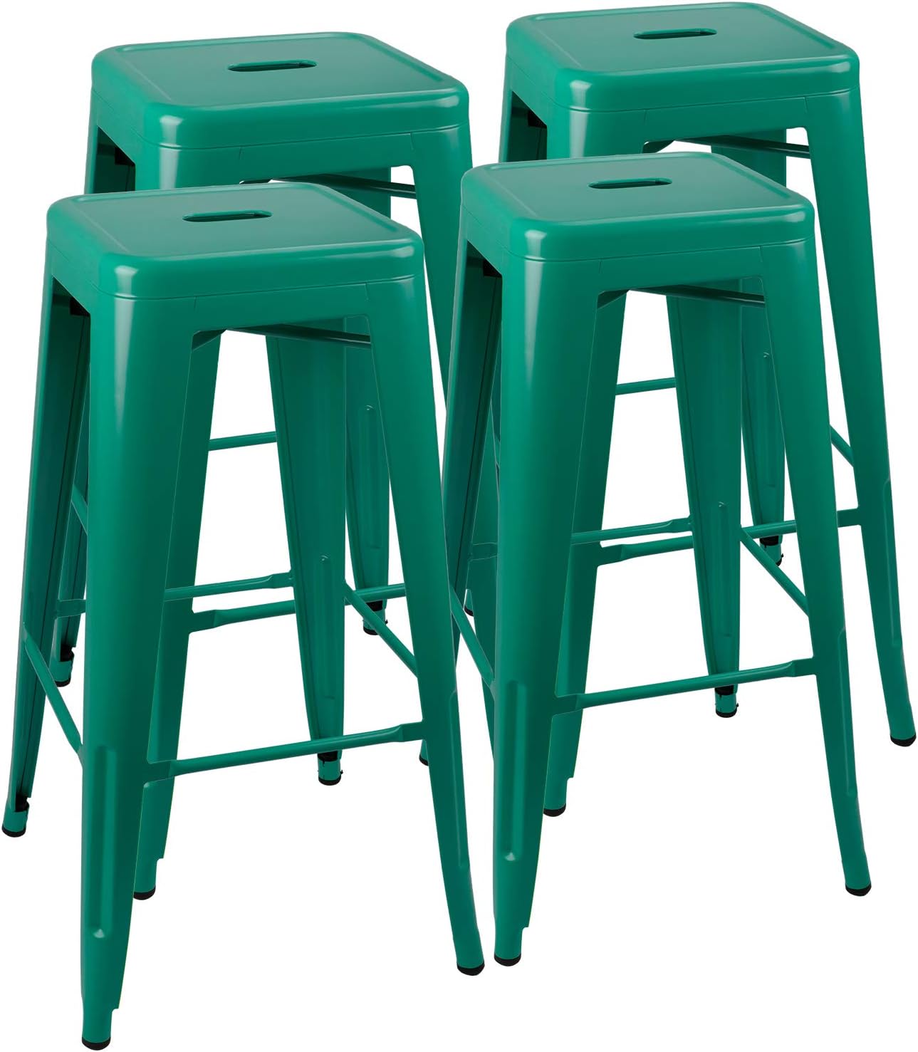 JUMMICO Metal Bar Stool Backless 30 Inches Stackable Barstools Indoor Outdoor Modern Industrial Bar Stools Set of 4 (Red)