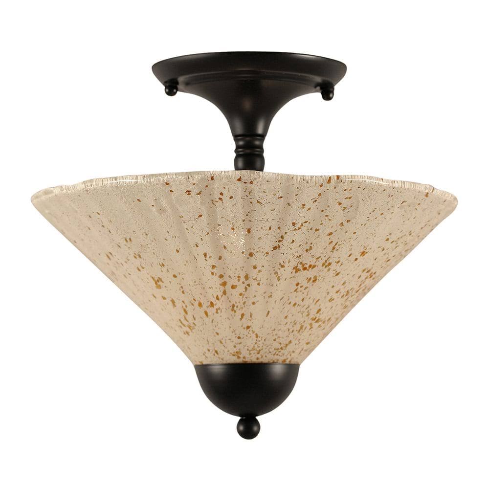 Toltec Lighting-120-MB-702-Two Light Semi-Flush Mount Matte Black Finish with Gold Ice Glass