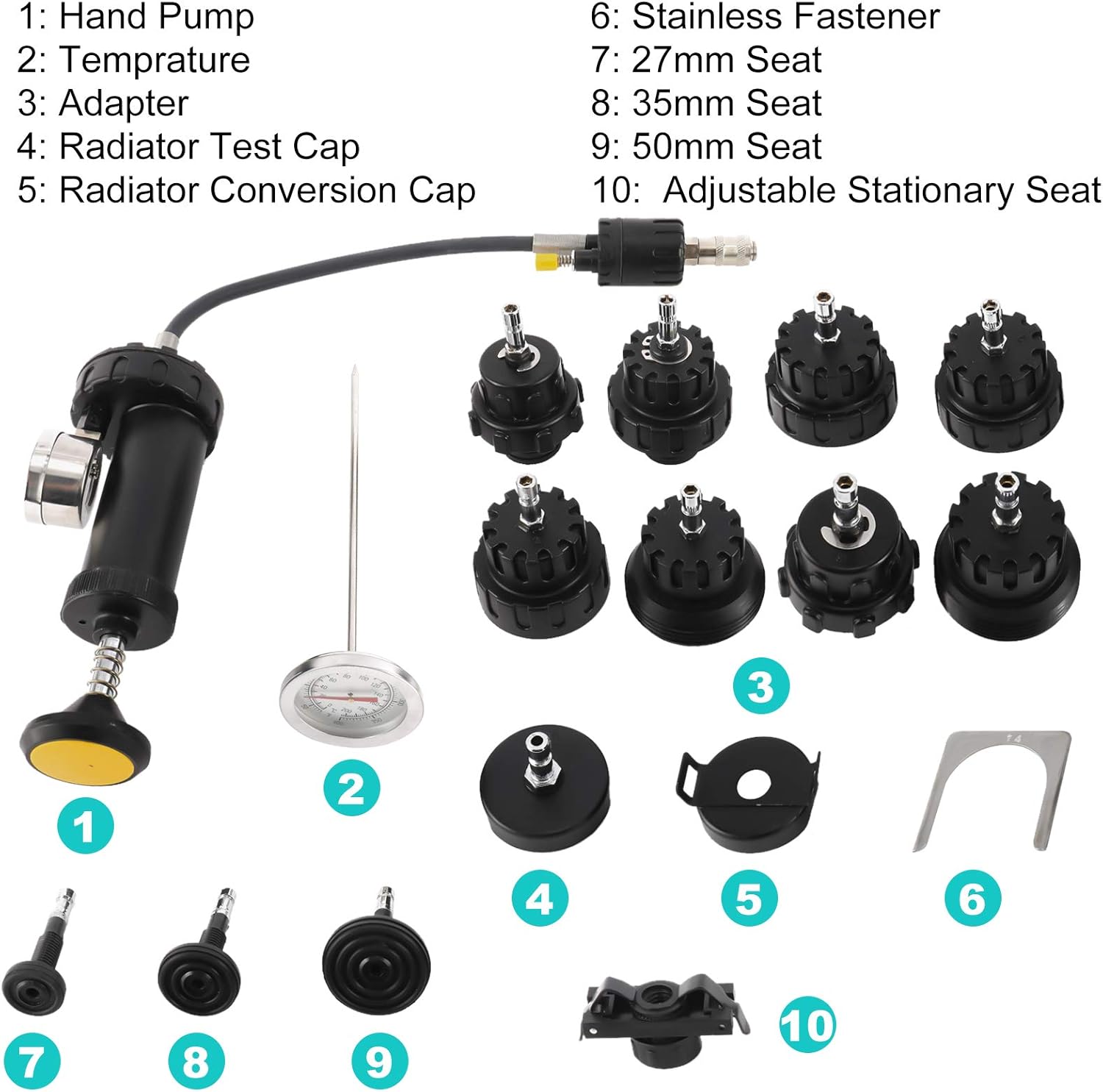 KUNTEC 18pcs Universal Radiator Pressure Tester Vacuum Pump Type Cooling System Kit