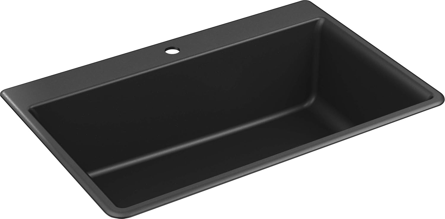 KOHLER K-8185-1-CM1 Kennon 33 in. x 22 in. x 9-5/8 in. Neoroc top Mount Double-Equal Kitchen Sink, Matte Black
