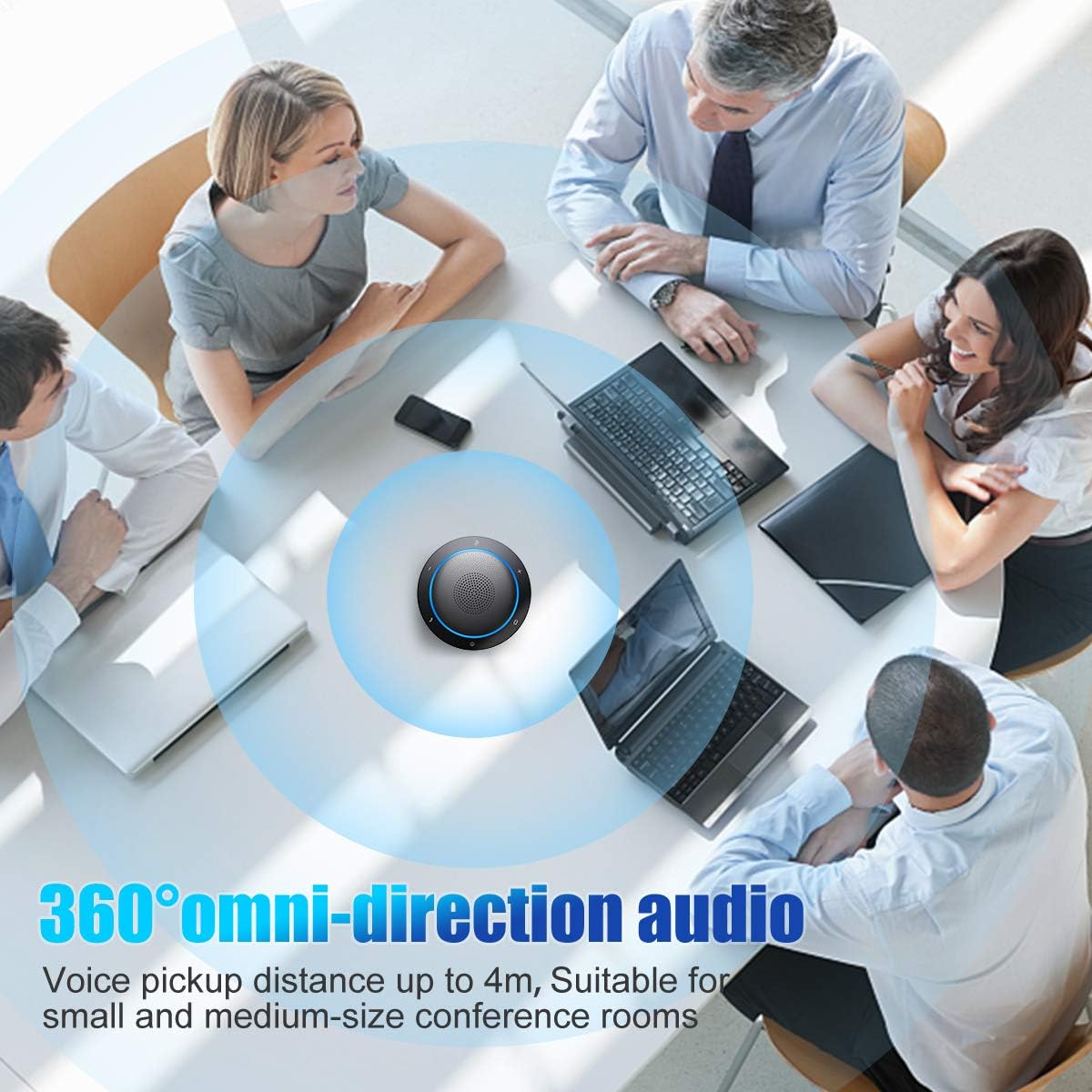 GOGOCOOL Bluetooth Speakerphone,Noise Reduction Conference Speaker with Mic,USB/Dongle/Bluetooth Connection,Enhanced Voice Pickup,Compatible with Meeting Apps for Home Office,Black