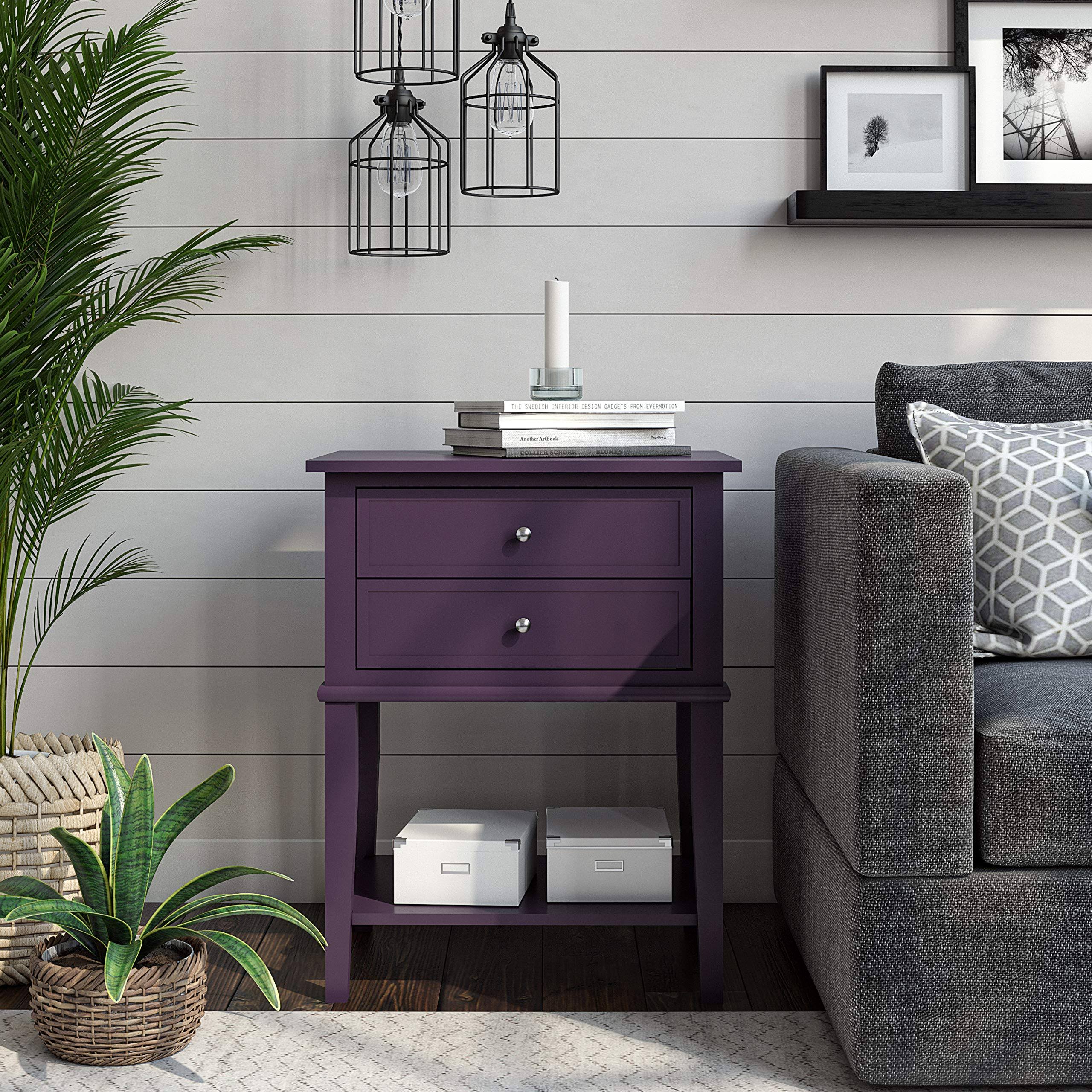 Ameriwood Home Franklin Accent Table with 2 Drawers, Purple