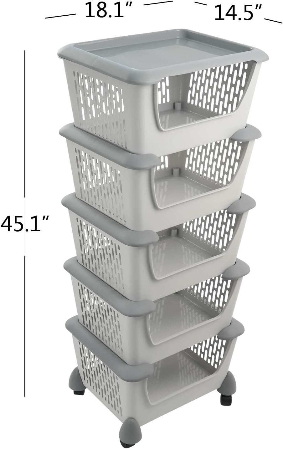 Jandson Grey Plastic Stacking Baskets, Large Stackable Storage Bins, 5 Packs