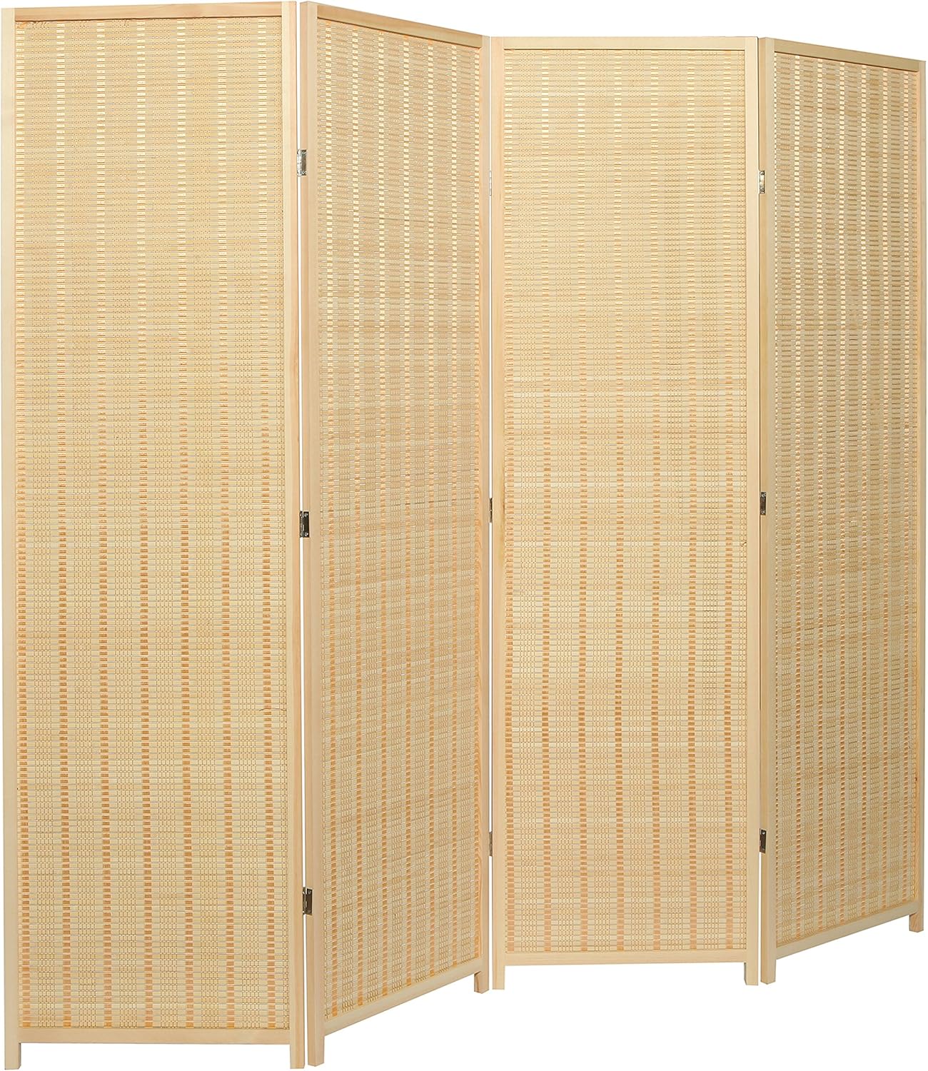 Decorative Openwork Design 4-Panel Bamboo & Black Wood Framed Folding Screen / Freestanding Room Divider - MyGift