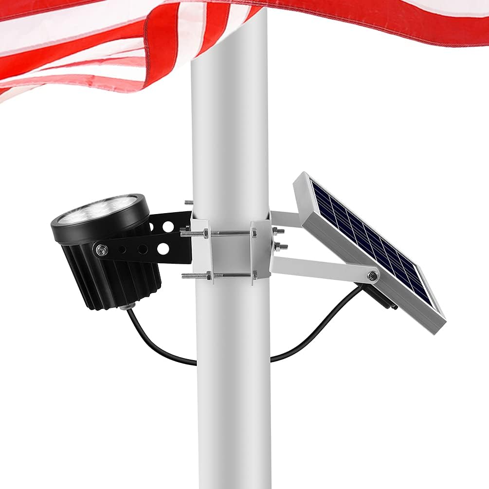 Solar Flag Pole Light Outdoor Dusk to Dawn Waterproof Batteries Replaceable Fits 0.6&rdquo;-3&rdquo; Flagpole Solar Powered Led Light White 6000K