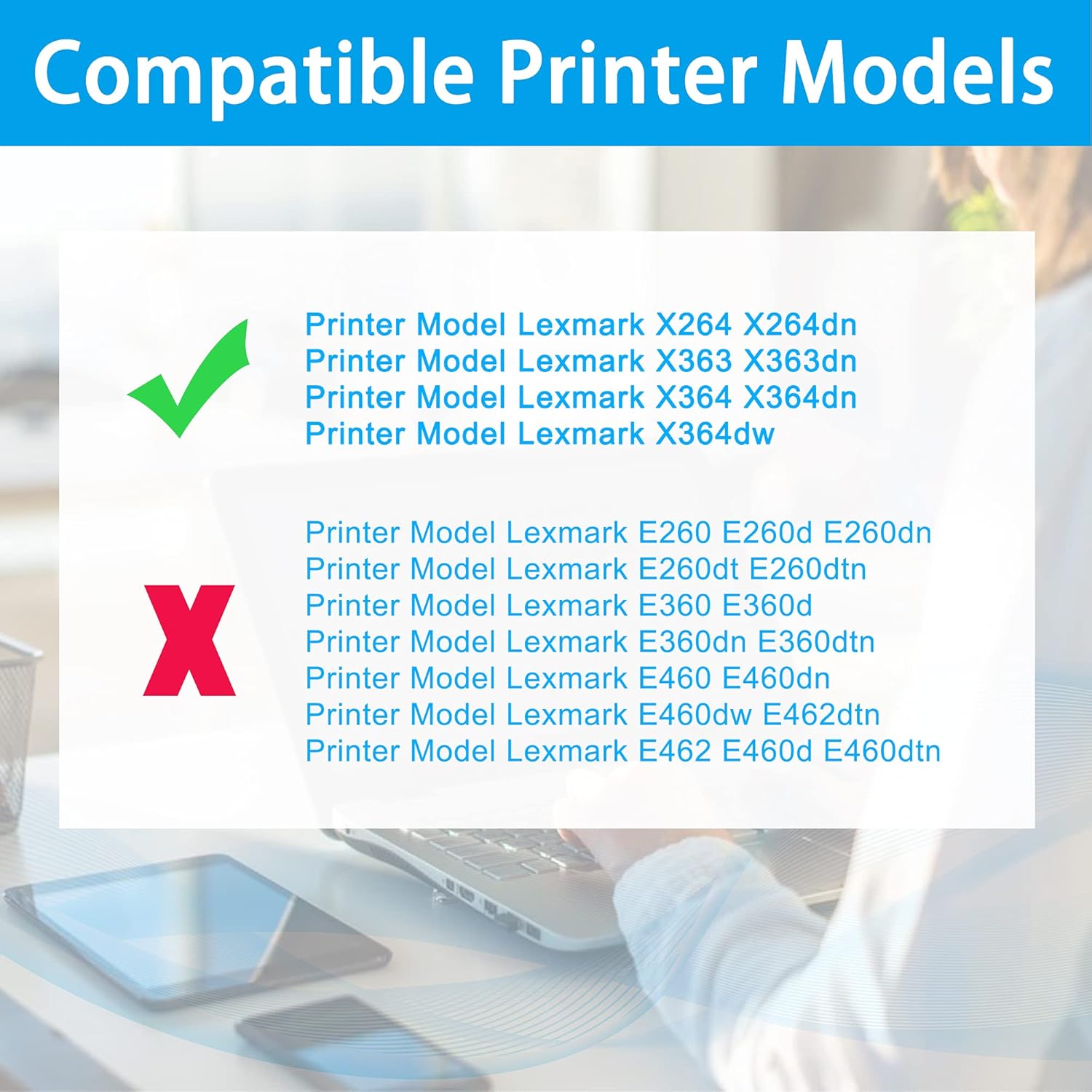 LCL Compatible Toner Cartridge Replacement for Lexmark X264 X264A11G X264H11G 9000 Pages X364 X364dn X364dw X264dn X363 X363dn (1-Pack Black) Pack of 2