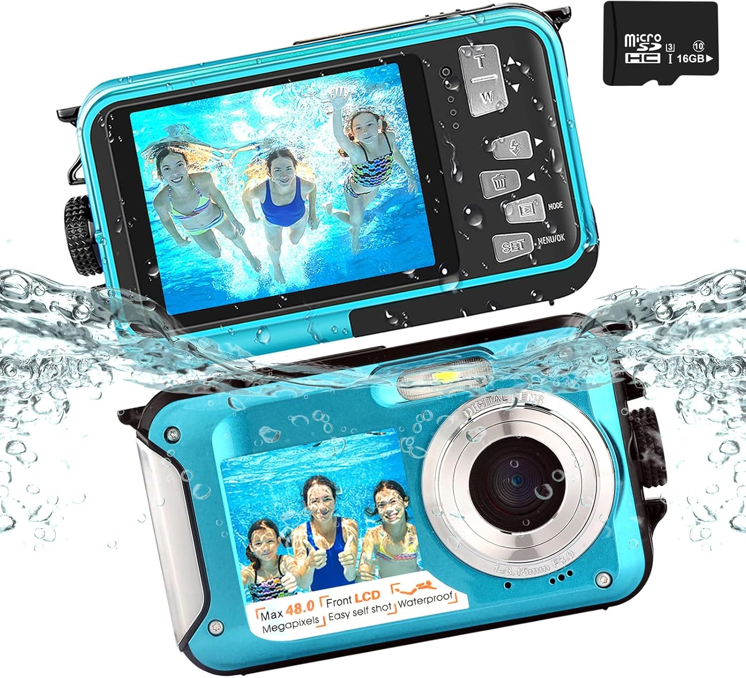 POSSRAB 13FT Underwater Camera, 48MP Photo 2.7K Video Waterproof Camera, Dual Display EIS Digital Underwater Camera for Snorkeling, Surfing, Swimming Pack of 2