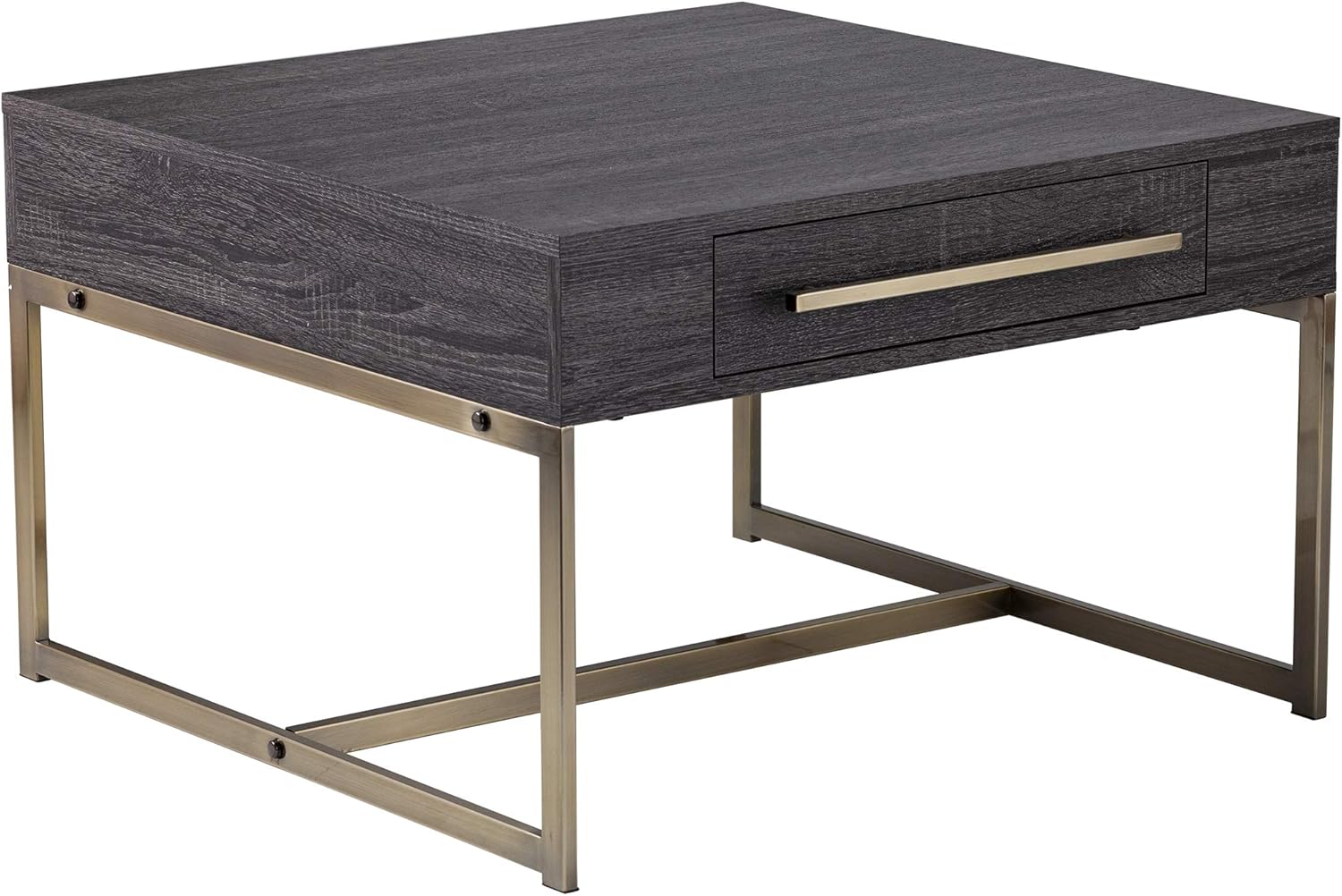 Akmonton Square Cocktail Table w/Storage, Black Oak and Antique Brass