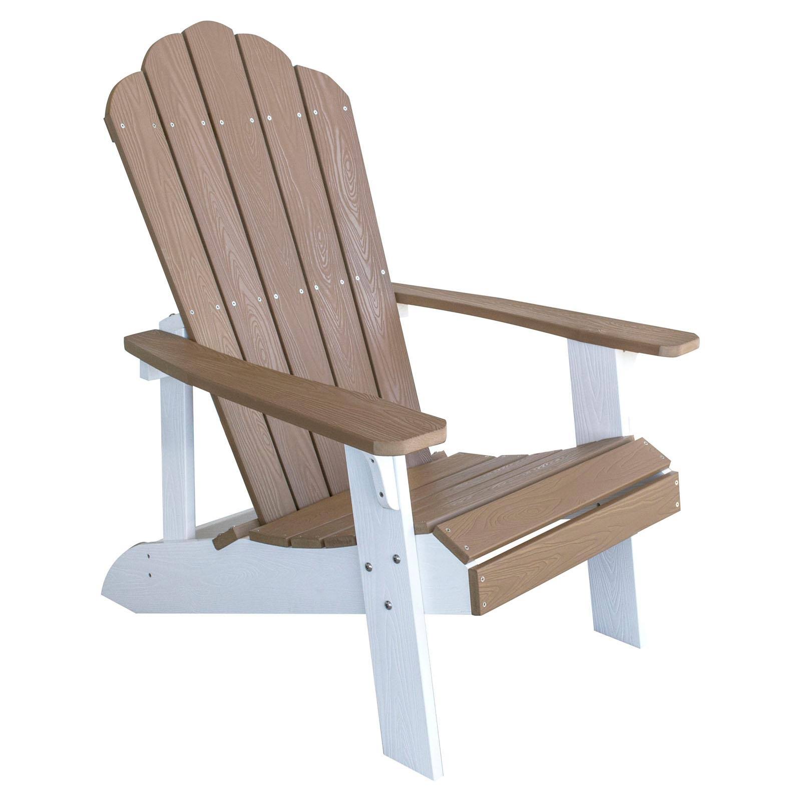 AmeriHome Classic Simulated Wood Outdoor Two Tone Adirondack Chair, Tan with White Accents