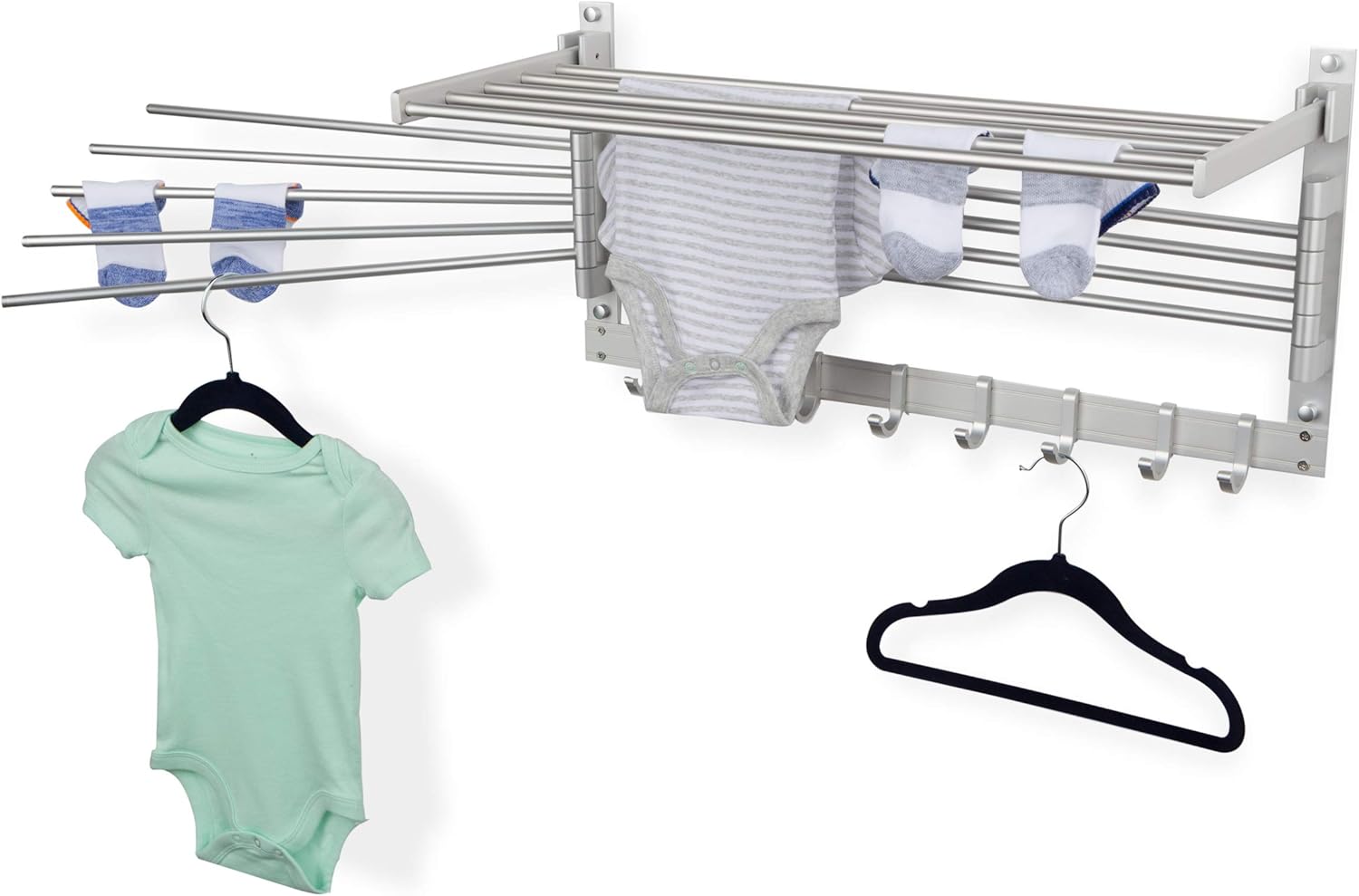BGT Wash Clothes Drying Rack Wall Mount Laundry Room Organizer with Hooks & Swing Arms, 24