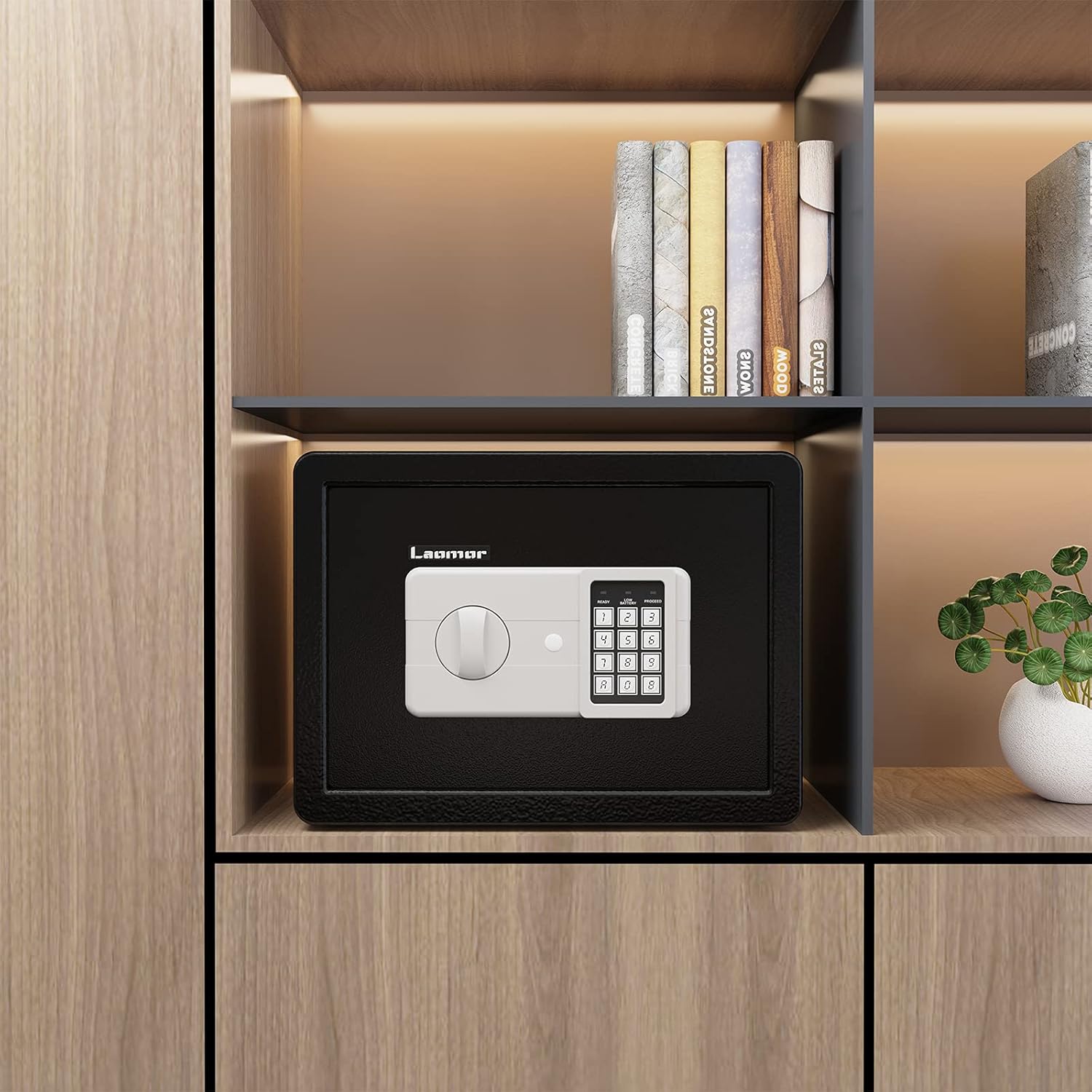 Small Safe Box for Money, Laomor Cabinet Safes 0.8 Cubic Feet Lock Box with Digital Safe Keypad for Home, Perfect for Home Office Hotel Jewelry Cash Use Storage, Black