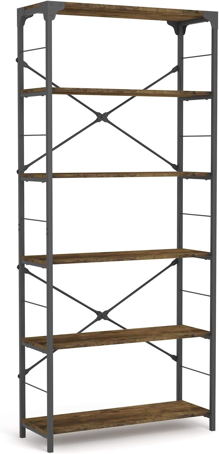 Kiimeey 6-Tier Bookcase Large Book Shelf L31.5 Industrial Black Tall Open Shelf(Vintage)