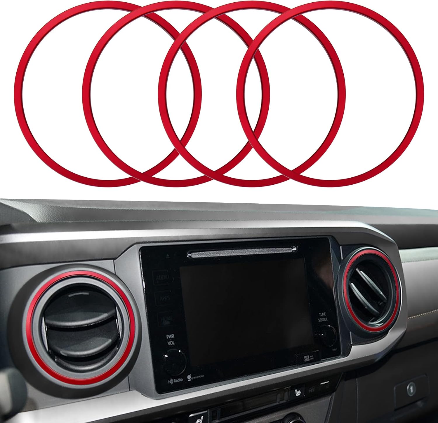 Eunice A/C Vent Ring Outer Trim Decoration Covers Compatible with 2016-2021 2022 Toyota Tacoma A/C Outlet Vent Accessories (4 Pcs Kit Outer Rings-Red)