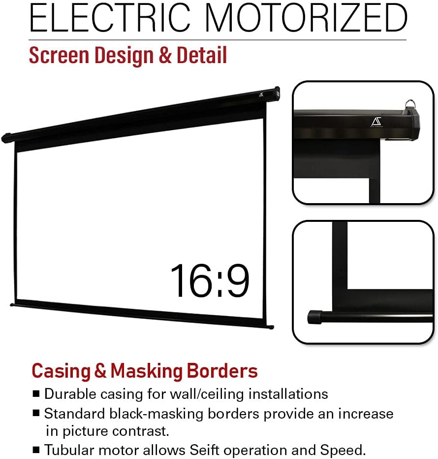 Akia Screens 110 inch Motorized Electric Remote Controlled Drop Down Projector Screen 16:9 8K 4K HD 3D Retractable Ceiling Wall Mount Black Projection Screen Office Home Theater Movie AK-MOTORIZE110H1