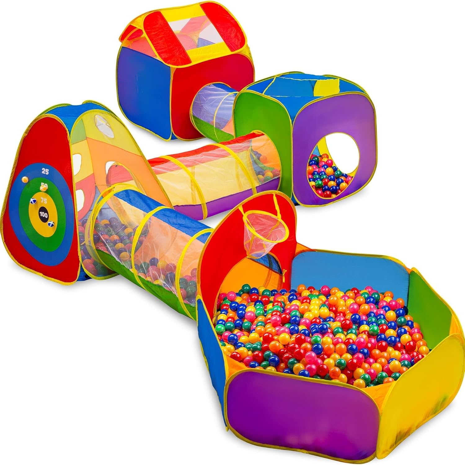 7 Piece Kids Ball Pit Play Tunnel for Kids Tunnel - with 4 Dart Balls | Ball Pits for Toddlers | Baby Tunnel for Toddlers 1-3 | Toddler Tunnel Pack of 2