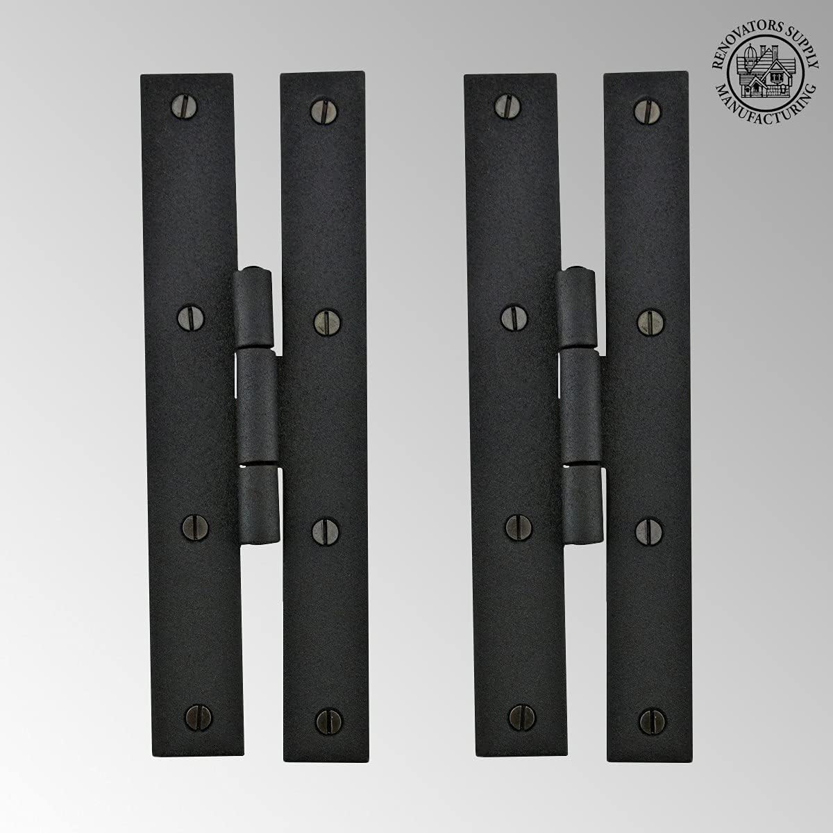 Renovators Supply Manufacturing Black H Flush Hinge 7 Inches Long Wrought Iron Kitchen Cabinet Door Flush Mount Hinges Black Rust Resistant Powder Coated Hinges with Mounting Hardware Pack of 2