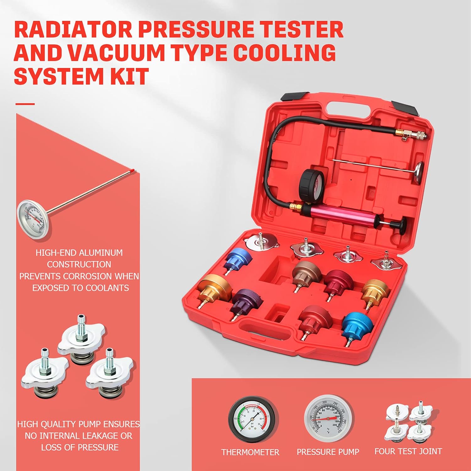 cciyu Radiator Pressure Leak er Vacuum Cooling Coolant System filler Kit Adapter Compression Storage Tools 14PCS Set Universal for Trucks, Cars, Motorcycle