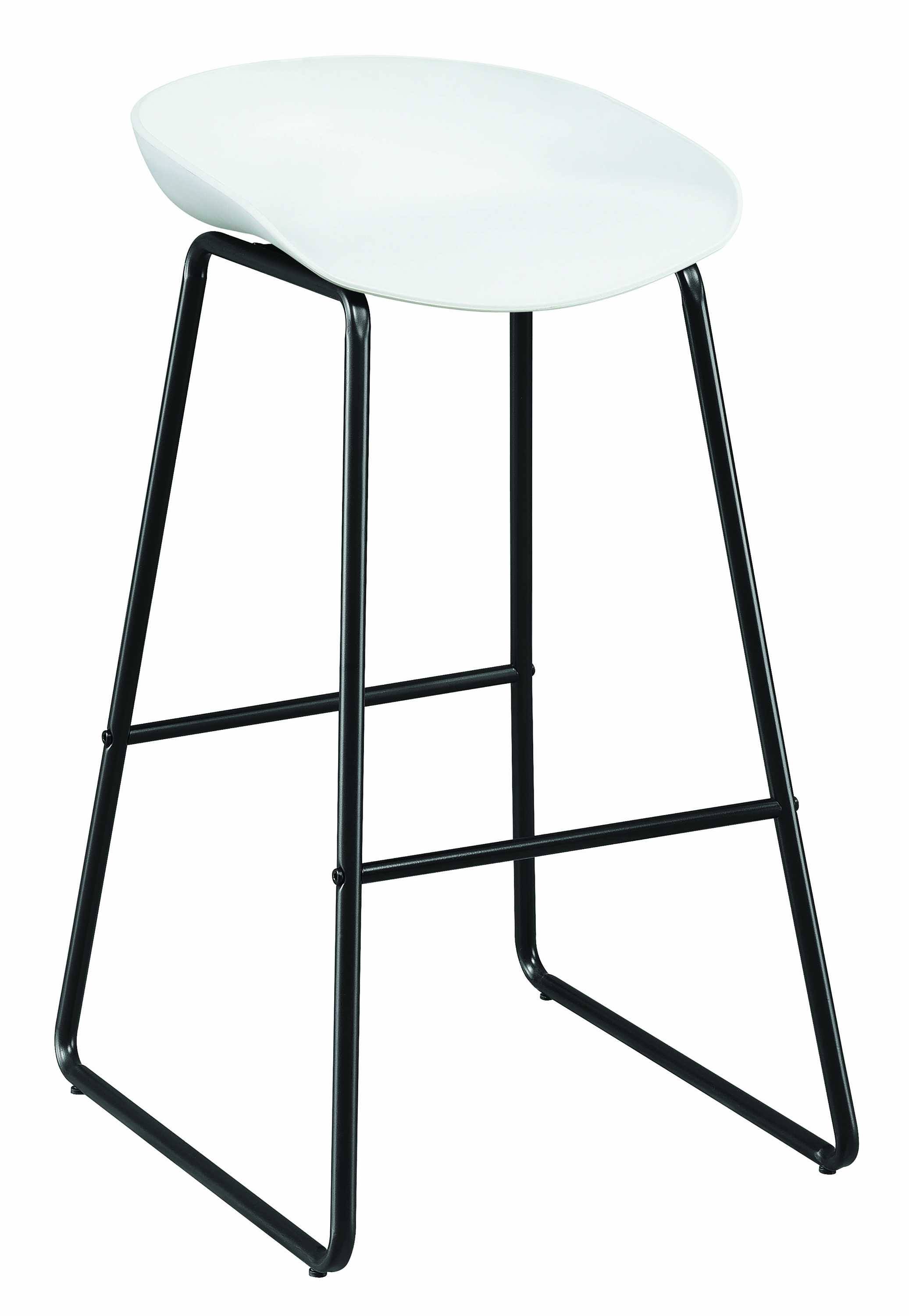 Benzara Metal Framed Bar Stools with Scooped Plastic SEAT, White and Black, Set of Two