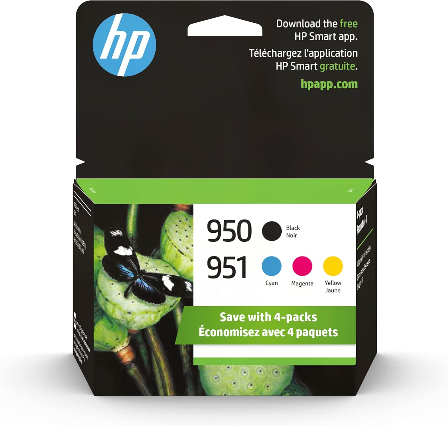Original HP 950 Black/951 Cyan, Magenta, Yellow Ink Cartridges (4-pack) | Works with HP OfficeJet 8600, OfficeJet Pro 251dw, 276dw, 8100, 8610, 8620, 8630 Series | Eligible for Instant Ink | X4E06AN
