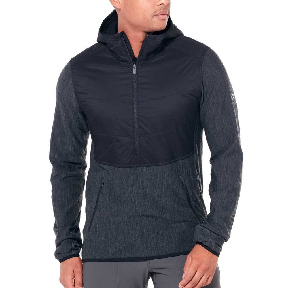 Icebreaker Descender Hybrid LS Half Zip Hood Black/Jet Hthr S