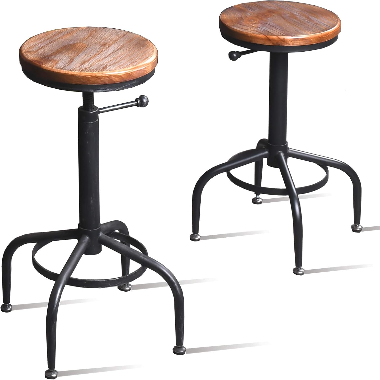 Lisuden Set of 2 Industrial Swivel Counter Barstool Adjustable Bar Height Stools Pub Kitchen Dining Chair Metal Iron Black 24inch - 31inch American Retro Country Style